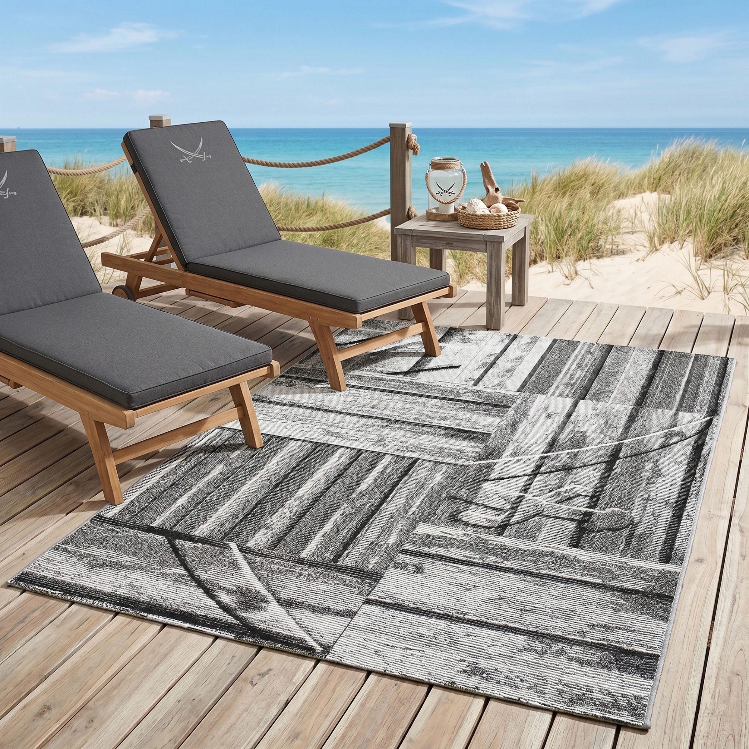 Sansibar Teppich »Rantum Beach SA-023« rechteckig 5 mm Höhe Flachgewebe, modernes Design, Motiv Holzdielen, In- & Outdoor geeignet