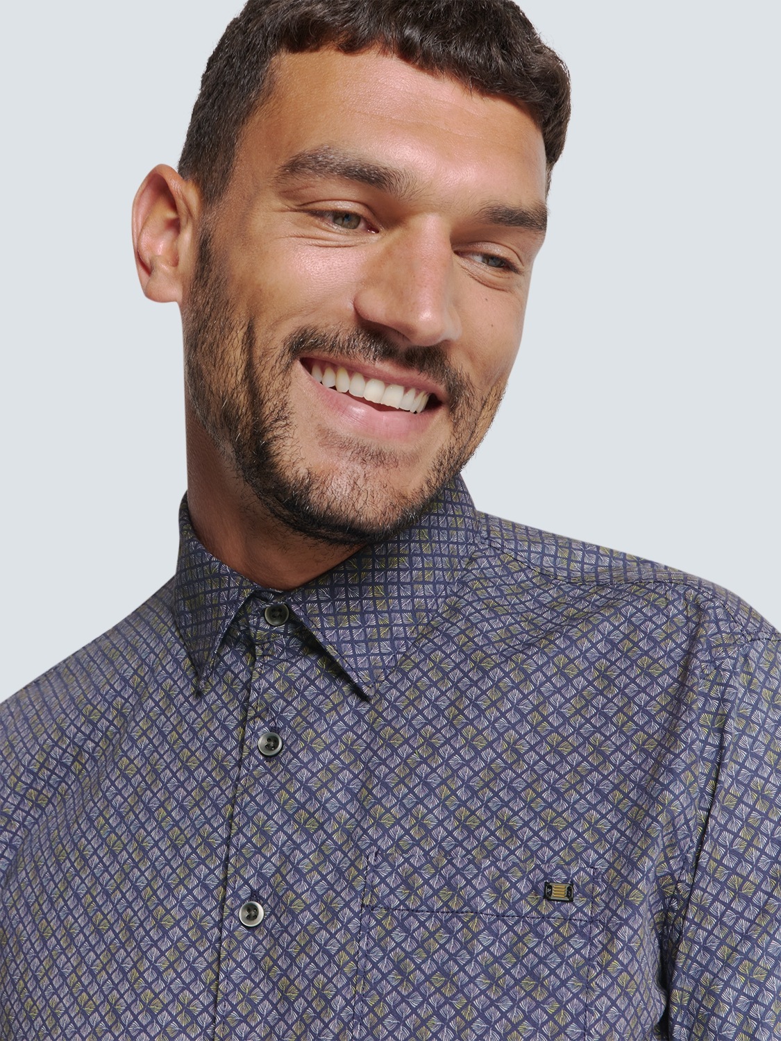 NO EXCESS Langarmhemd mit grafischem Muster und Brusttasche