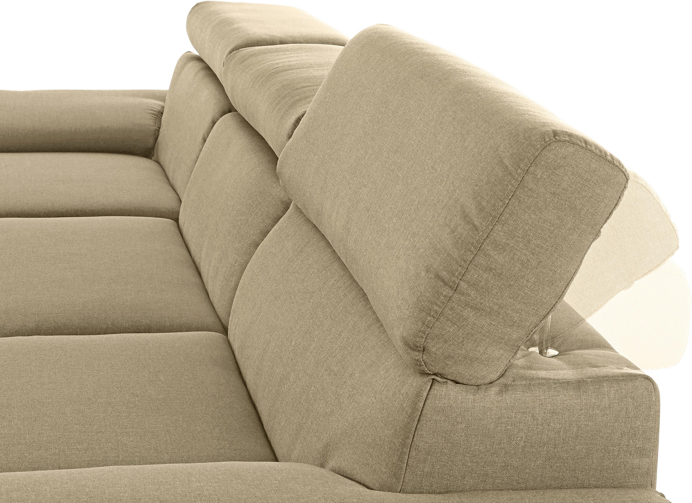 DOMO collection Ecksofa »Mira, inklusive Kopfteilverstellung für mehr Wohlfühlkomfort, L-Form«, wahlweise mit Bettfunktion und Bettkasten, elegant und modern