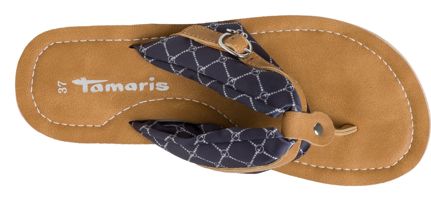Tamaris Zehentrenner »AVRIL«, Sommerschuh, Flats, Schlappen mit T-Logoanhänger