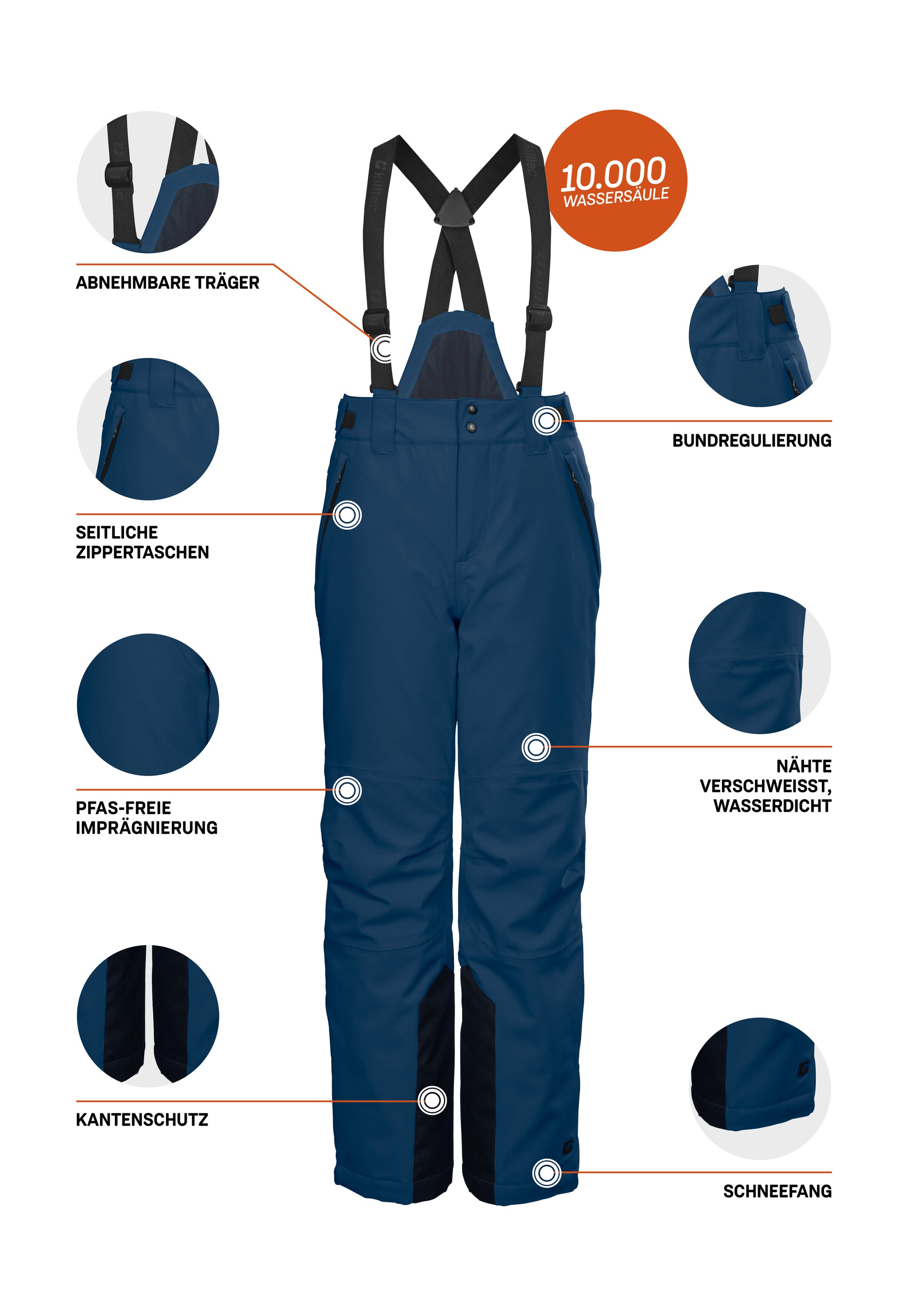 Killtec Skihose »KSW 79 BYS SKI PNTS«, Wasserdichte, atmungsaktive Skihose mit abnehmbarem Latz und Stauraum