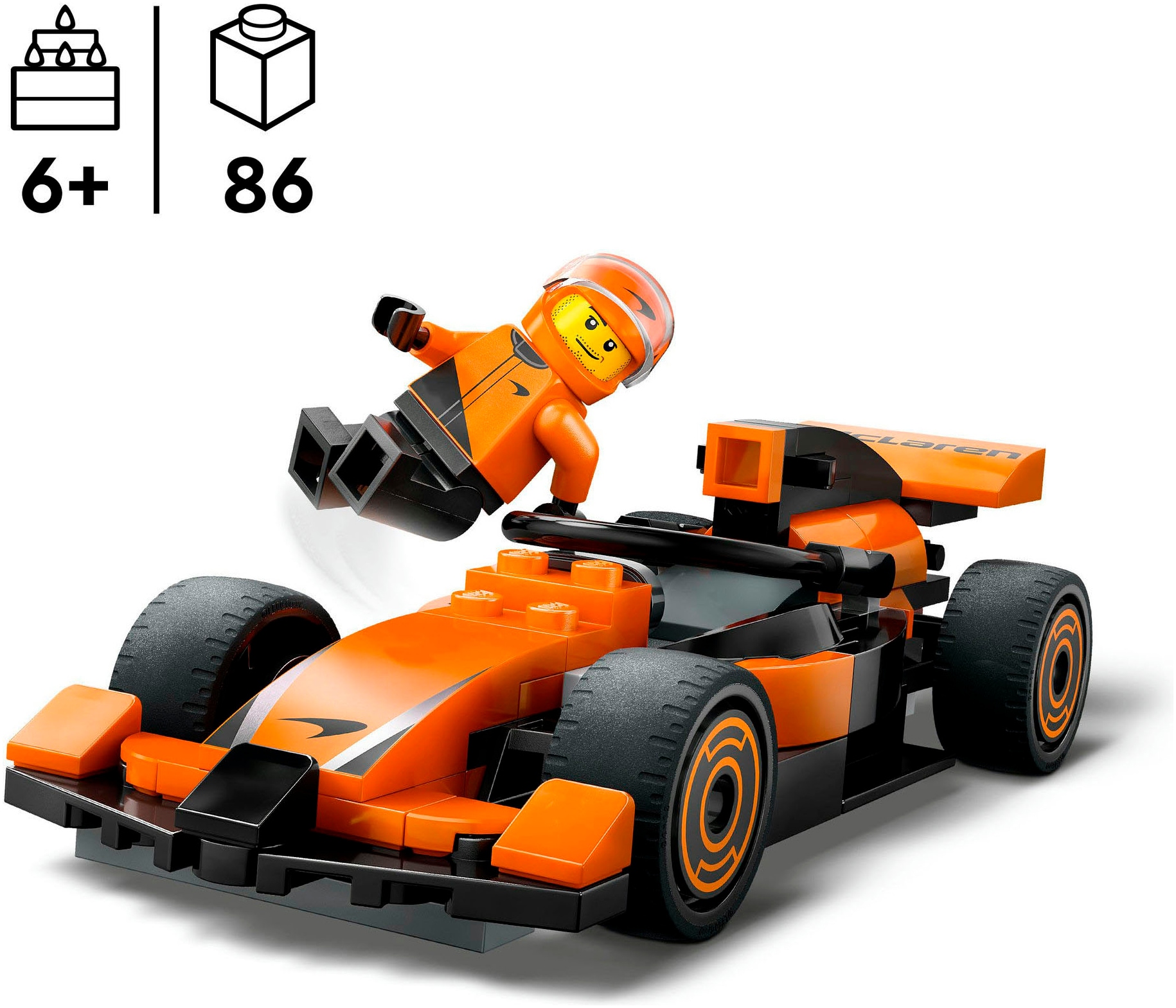 LEGO® Konstruktionsspielsteine »F1® Rennfahrer mit McLaren Rennauto (60442), LEGO City«, (86 St.), Made in Europe