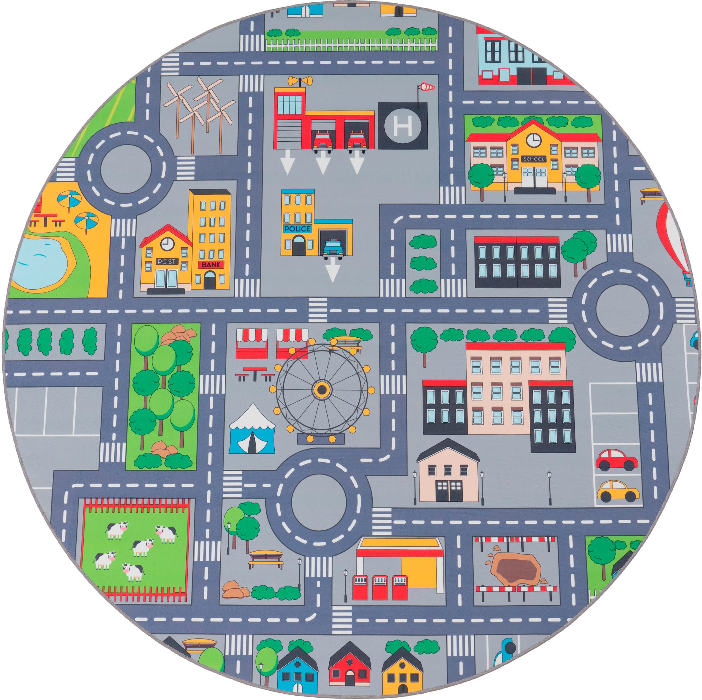 Paco Home Kinderteppich »Bino 576«, rund, 4 mm Höhe, Kurzflor, Straßen-Spiel-Teppich, Kinderzimmer