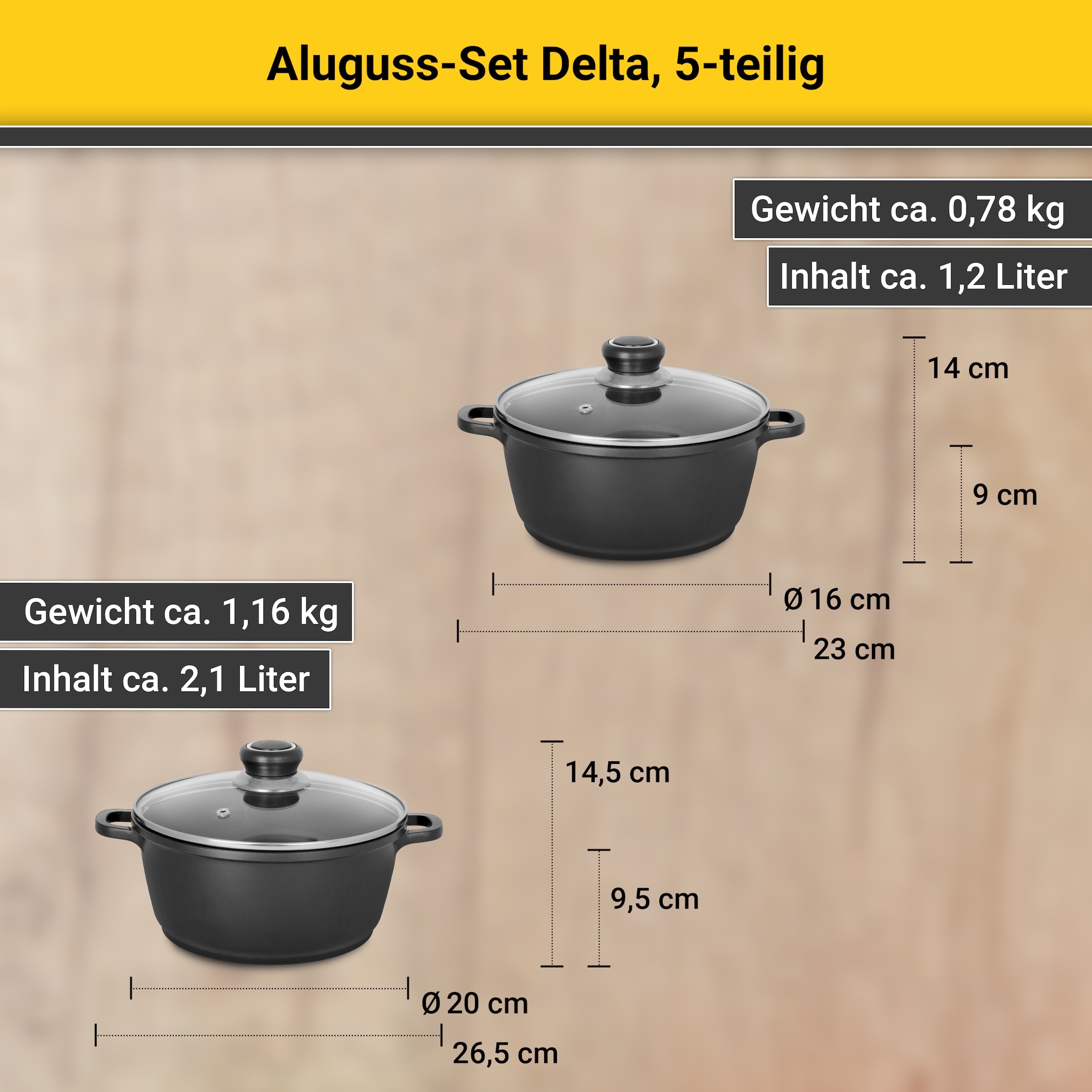 Krüger Topf-Set »Delta« Set, 7 Stk. tlg. Aluminiumguss