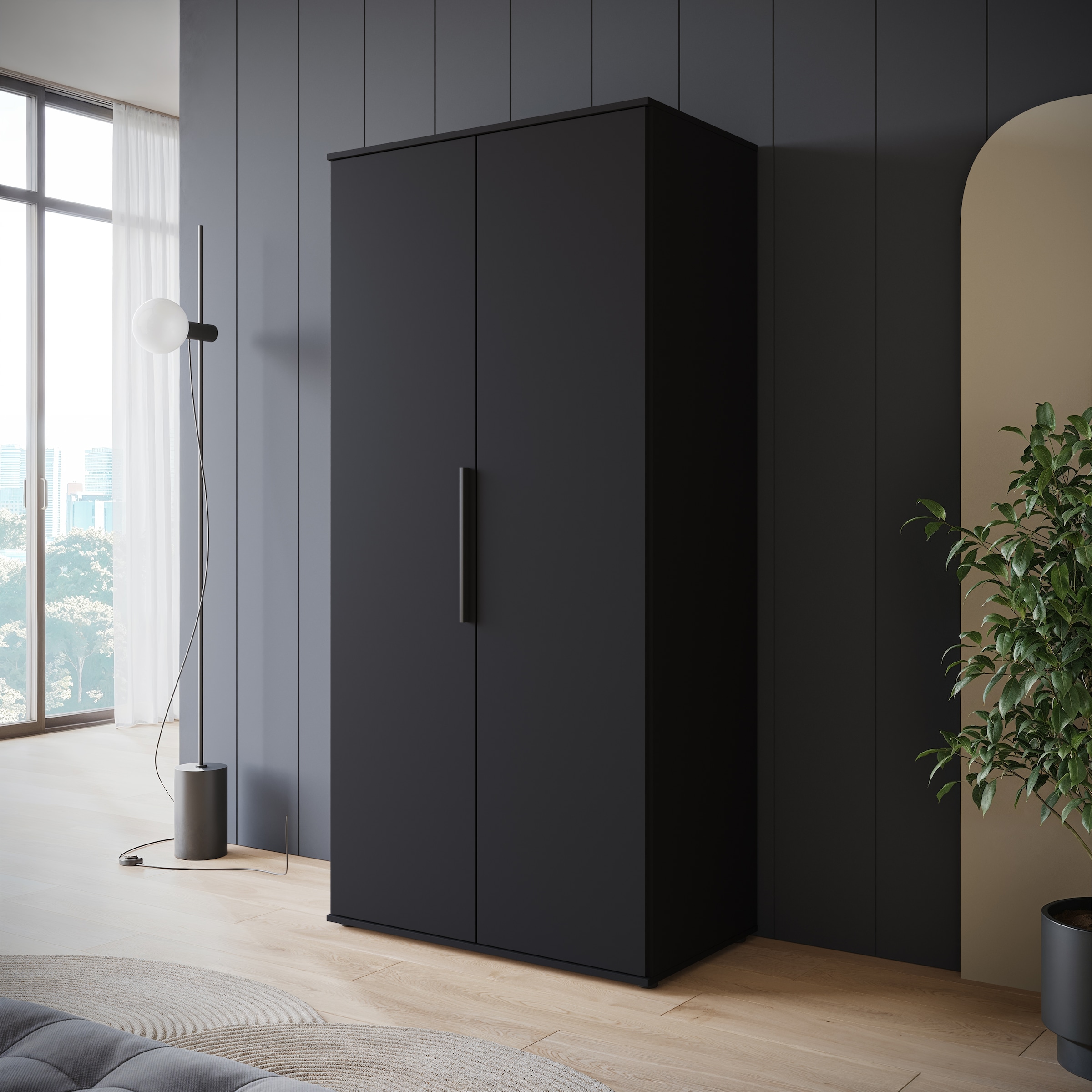 INOSIGN Kleiderschrank »LAGOS Wäscheschrank, Garderobe, schwarze Griffe, Made in Europe« Moderner Drehtürenschrank, FSC-zertifiziert, Schlafzimmerschrank