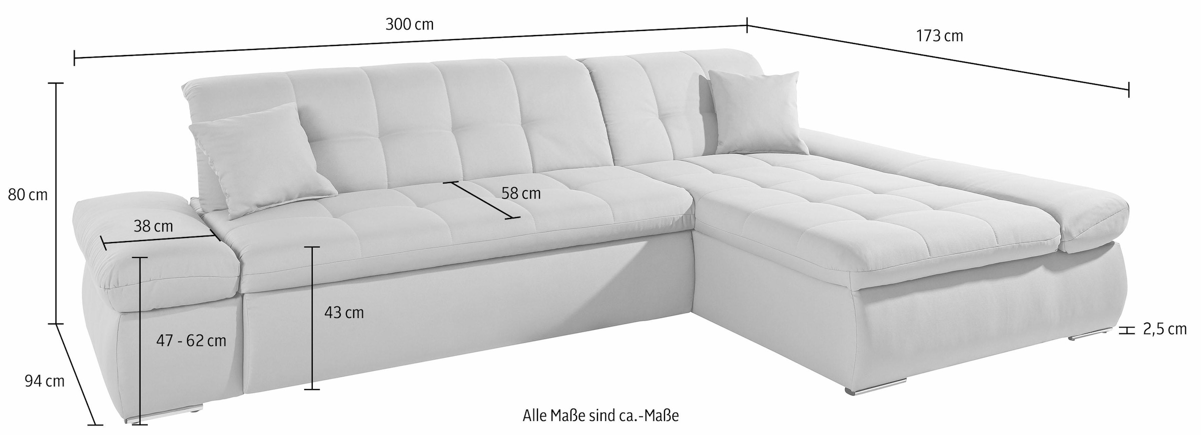INOSIGN Ecksofa »ESRA, zeitlos und elegant. Breite 300cm, L-Form« wahlweise mit Armlehn- und Bettfunktion
