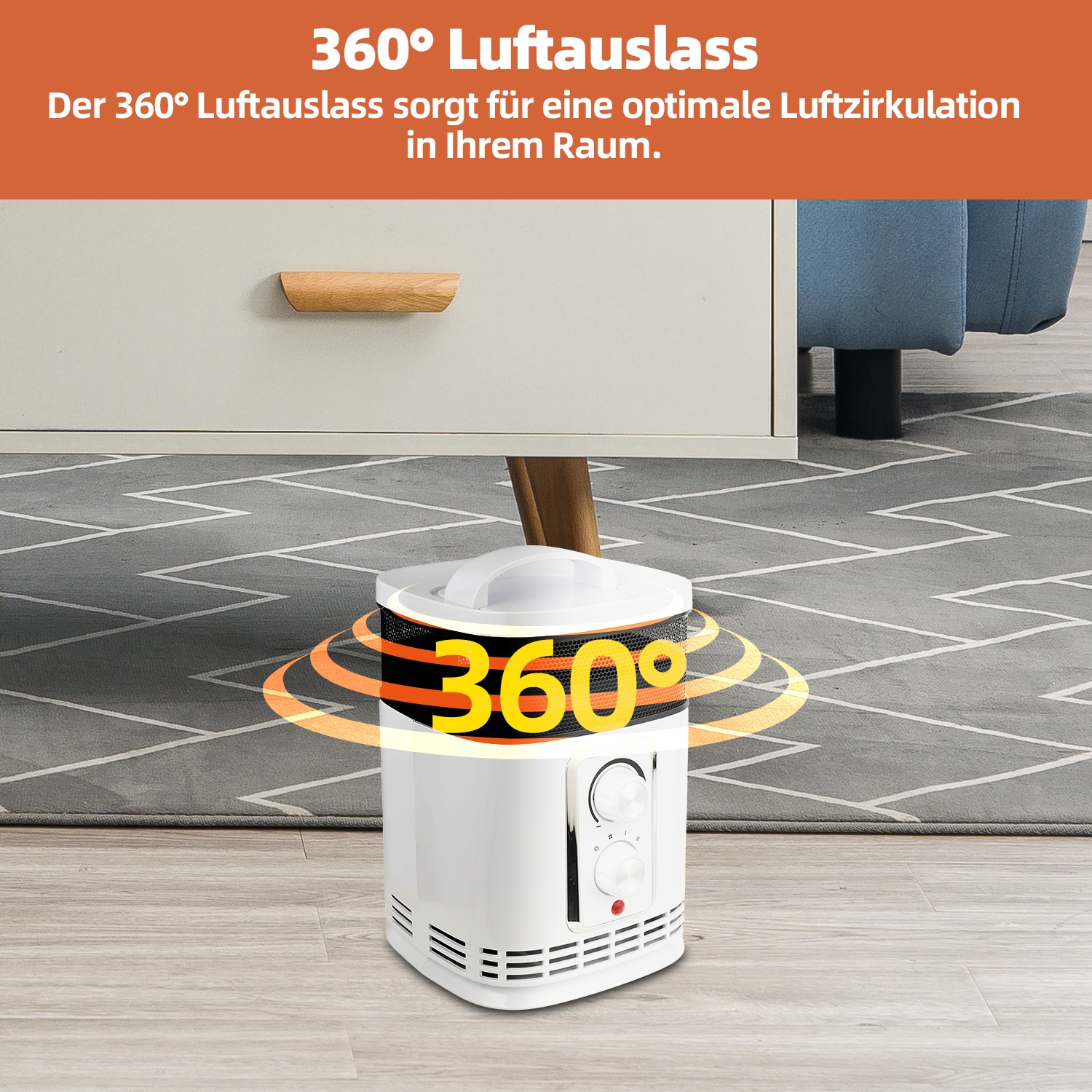 SHX Heizlüfter, 1500 W, Rundum-Luftverteilung, Thermostat, einfache Bedienung