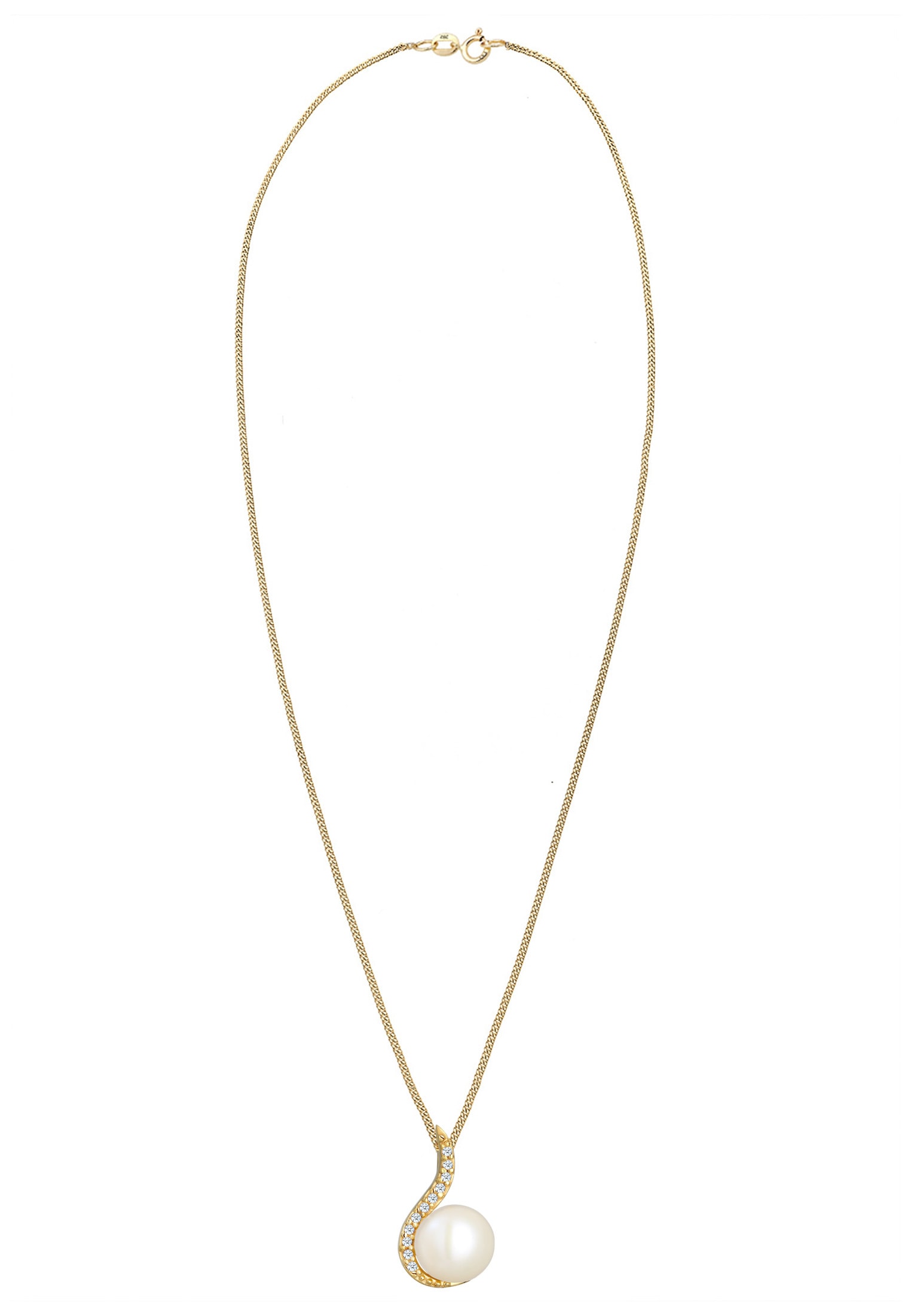 Elli DIAMONDS Silberkette »Halskette Süßwasserzuchtperle Diamant Weiß (0.055 ct) 585 Gelbgold«