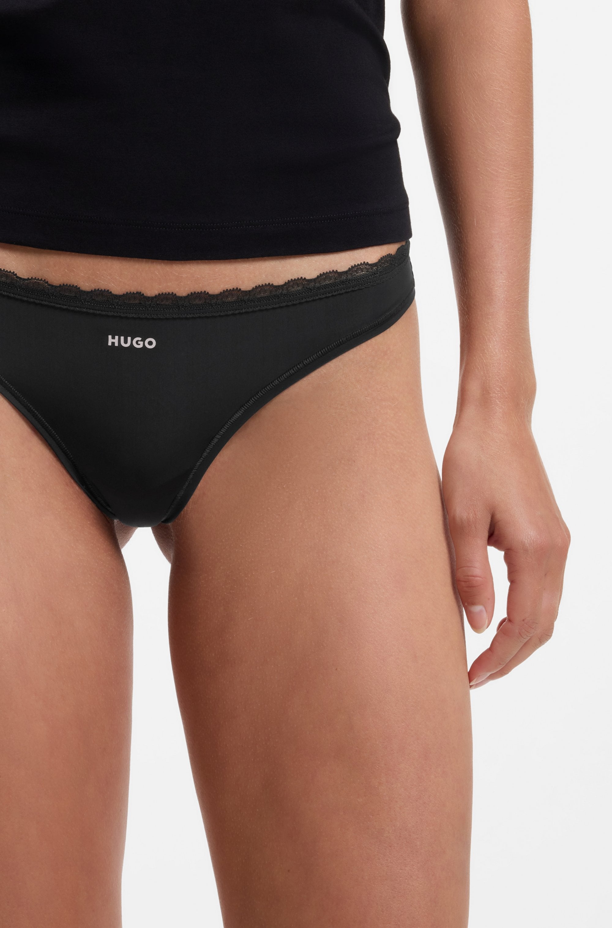 HUGO Underwear String »TRIPLET MICRO« 3 Stk. mit niedriger Bundhöhe und tonalem Spitzenbesatz
