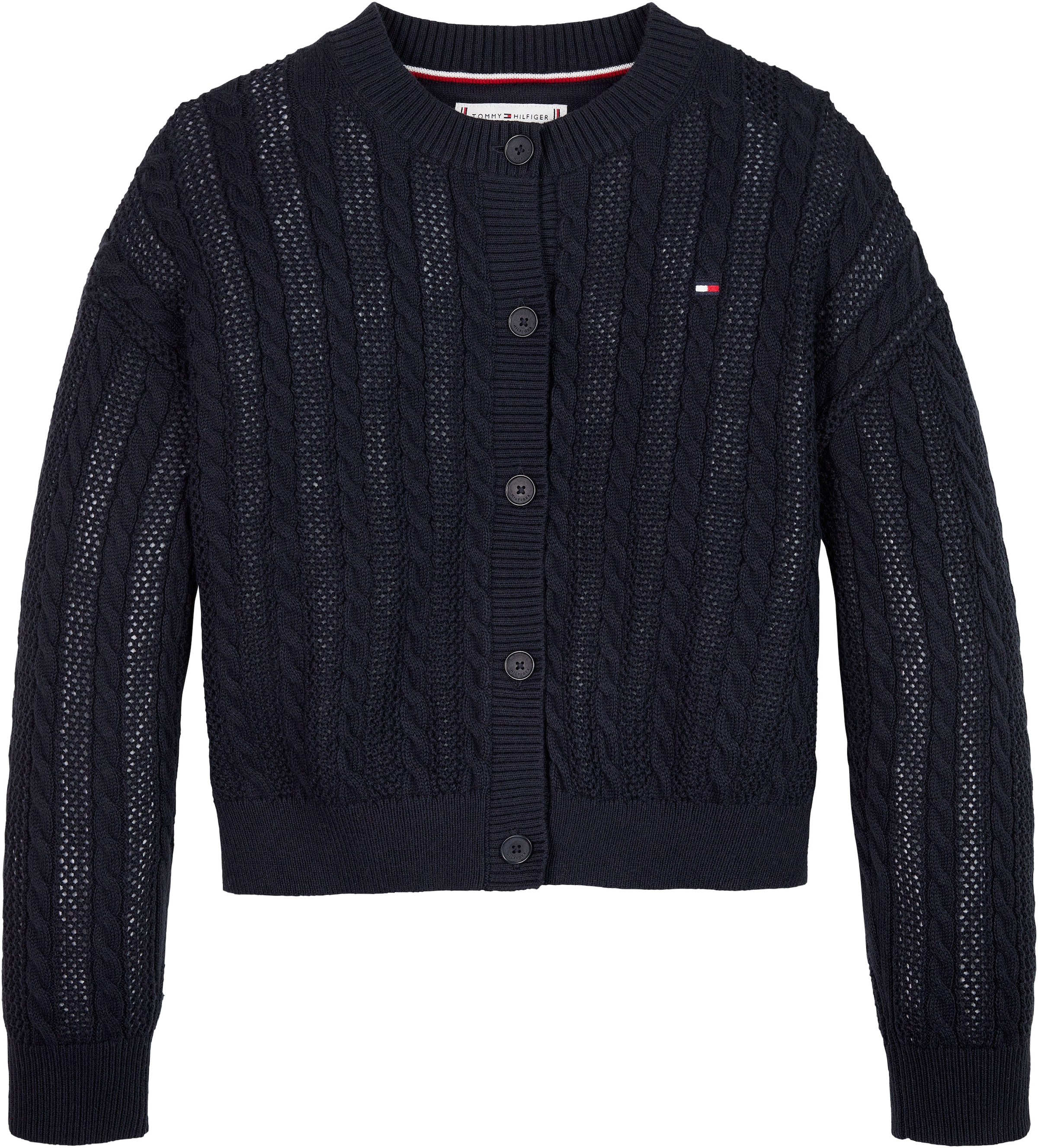 Tommy Hilfiger Strickjacke »ESSENTIAL CABLE REGULAR CARDIGAN«, Kinder bis 16 Jahre mit Logostickerei