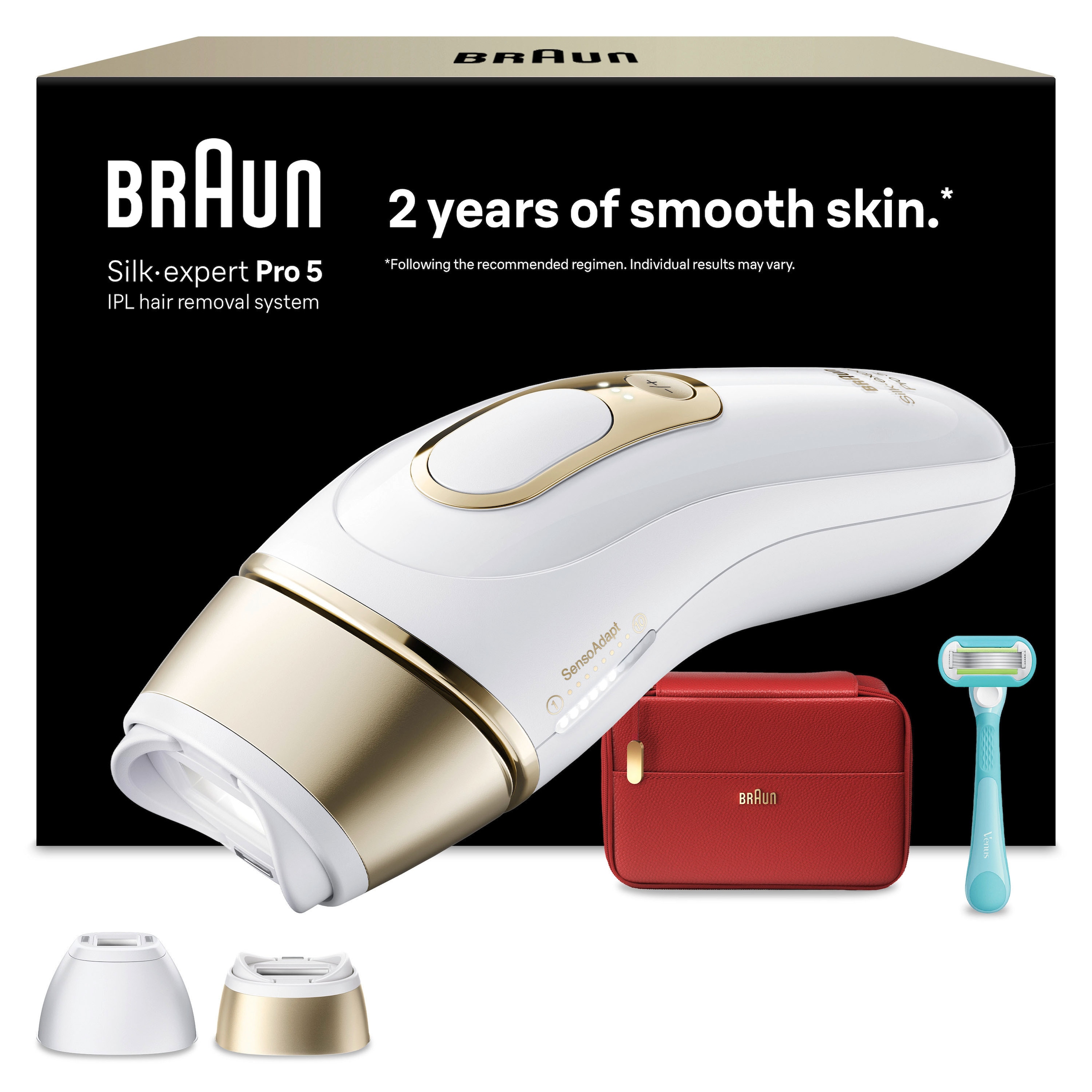 Braun silk·expert pro 5, épilateur à lumière pulsée, épilation à domicile, 2 têtes, pl5221