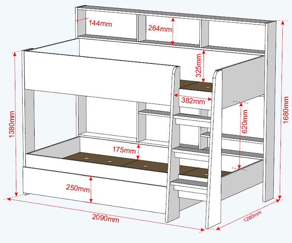 Relita Etagenbett »Sely, viel Funktion auf kleinem Raum, 2 Liegeflächen, modernes Design« viele Regalfächer an der Bettrückseite, inkl. Schublade auf Rollen,  viel Stauraum, pflegeleichte Melamin Oberfläche, 3 Farben zur Wahl