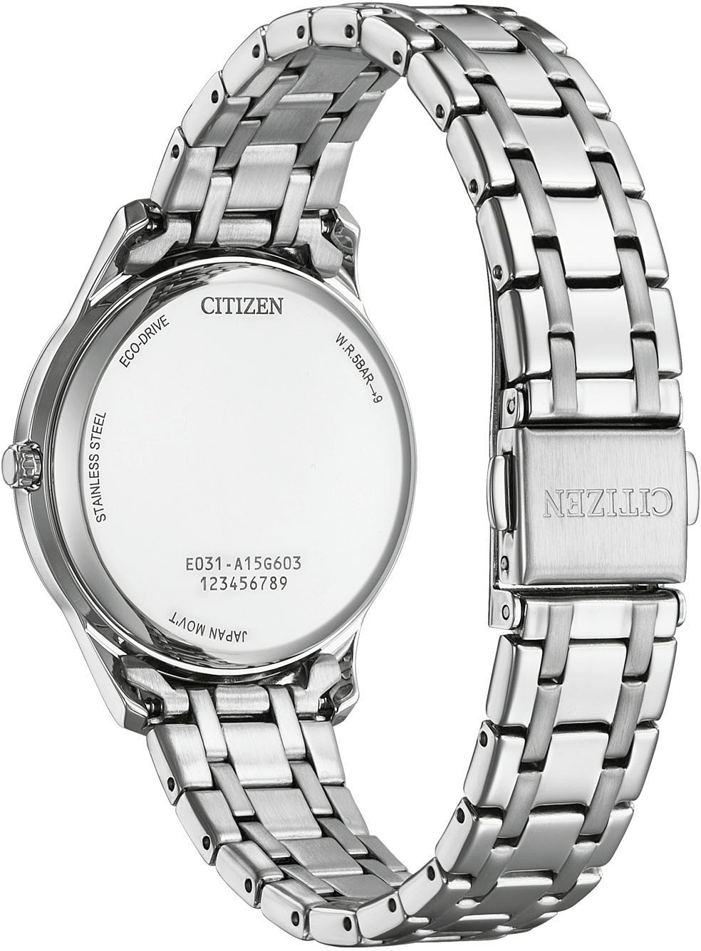 Citizen Solaruhr Armbanduhr, Damenuhr, Edelstahlarmband, Batterie-Entladungsanzeige