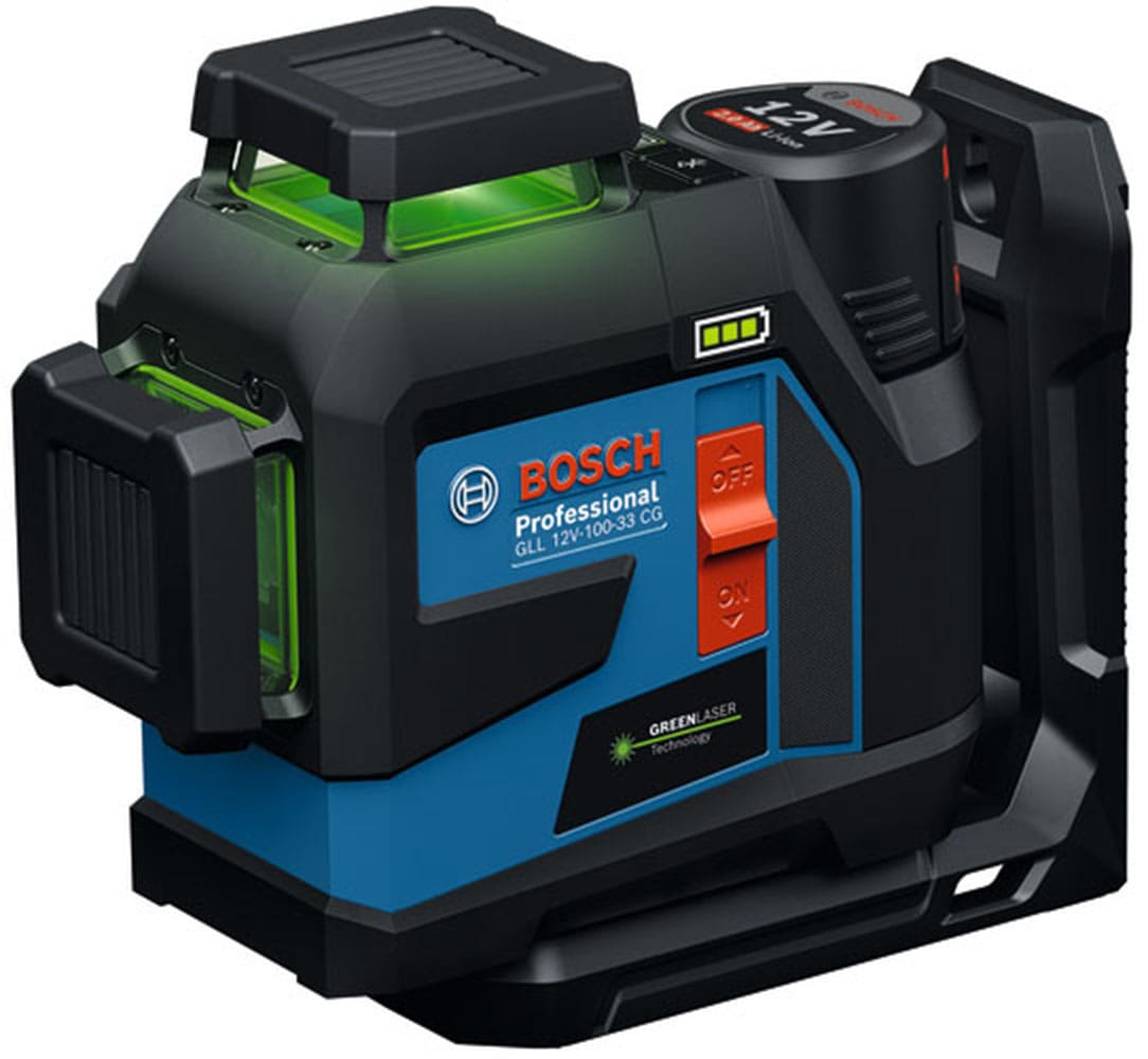 Bosch Professional Kreuzlinienlaser »»GLL 12V-100-33 CG««, Inkl. 1x Akku GBA 12V 2.0Ah, in L-BOXX 136 und Universalhalter LB 10