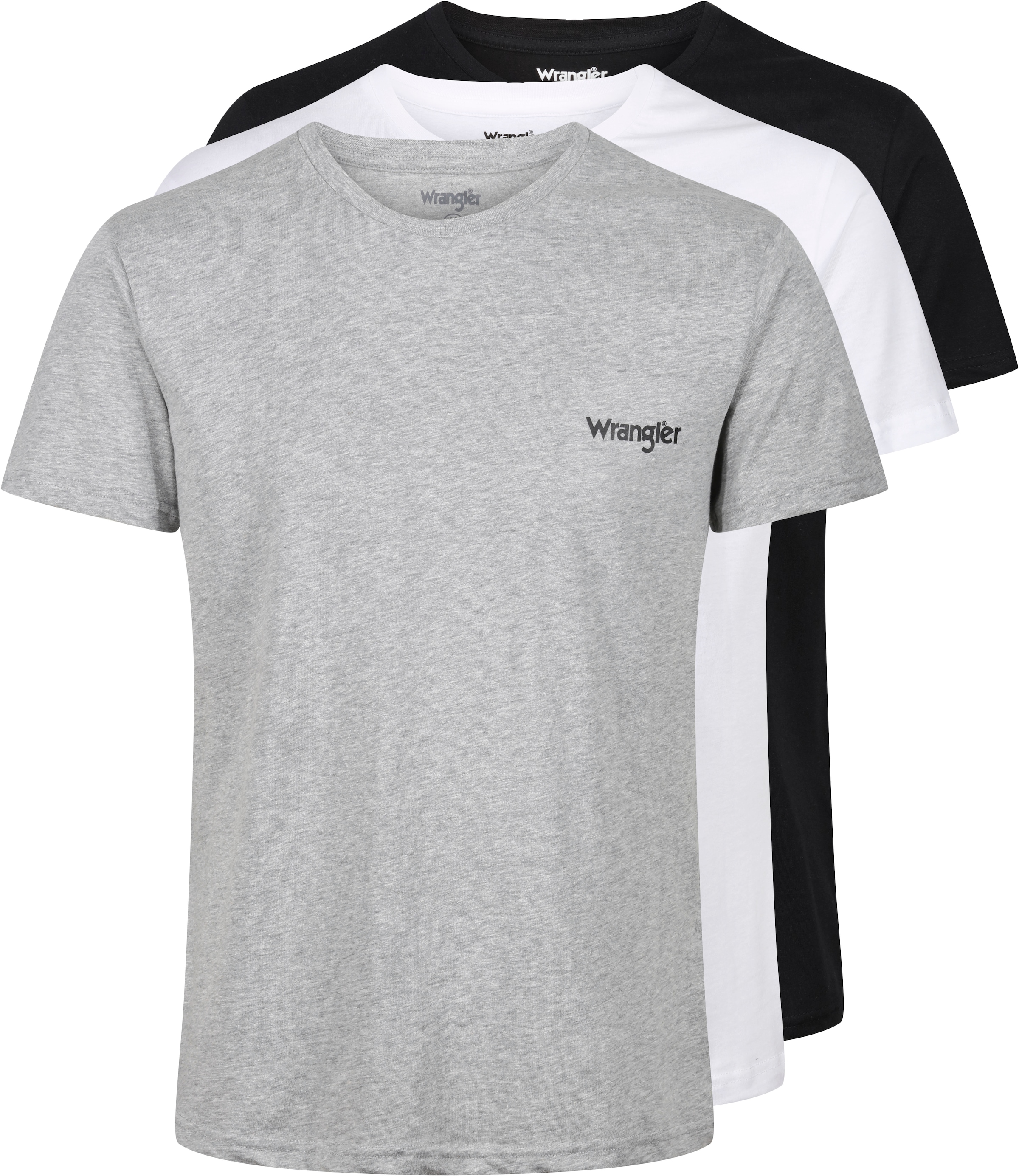 Wrangler T-Shirt »"Foster"«, (3er-Pack), mit Logoschriftzug und Rundhalsausschnitt