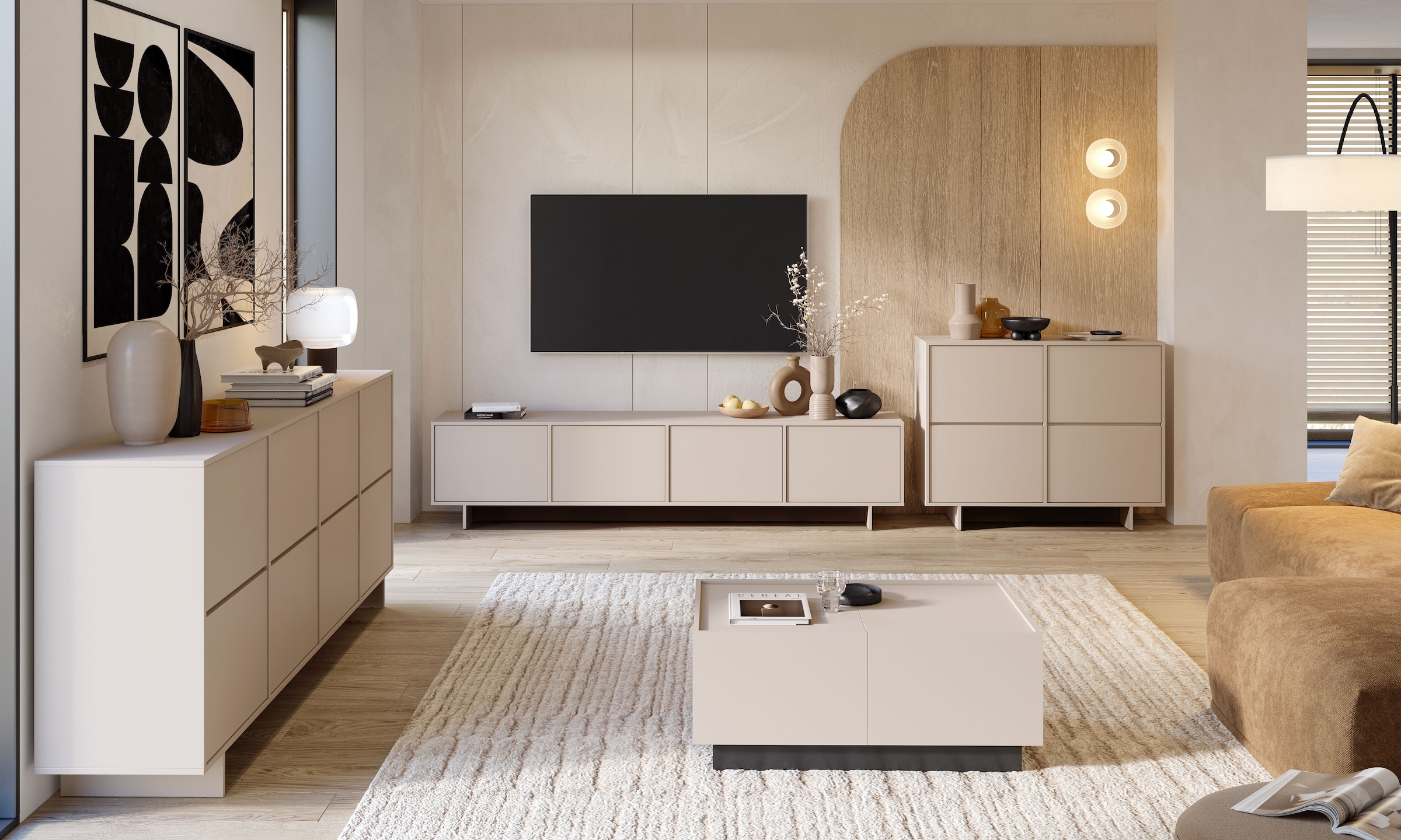 OTTO home Lowboard »Tatami, Modernes griffloses TV-Board, Breit 220,50cm, TV-Schrank« TV-Schrank, TV-Board mit viel Stauraum, push-to-open-Funktion
