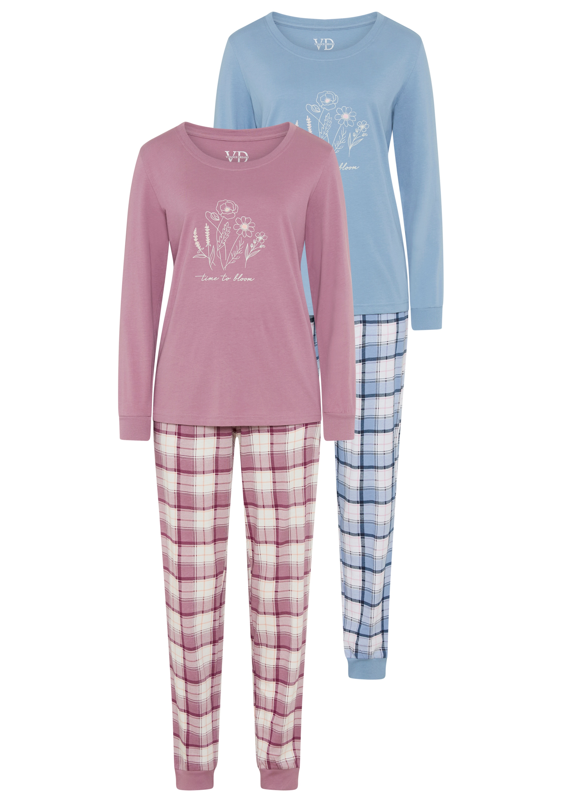 Vivance Dreams Pyjama, (Set, 2 Stück), Elastische Rippbündchen