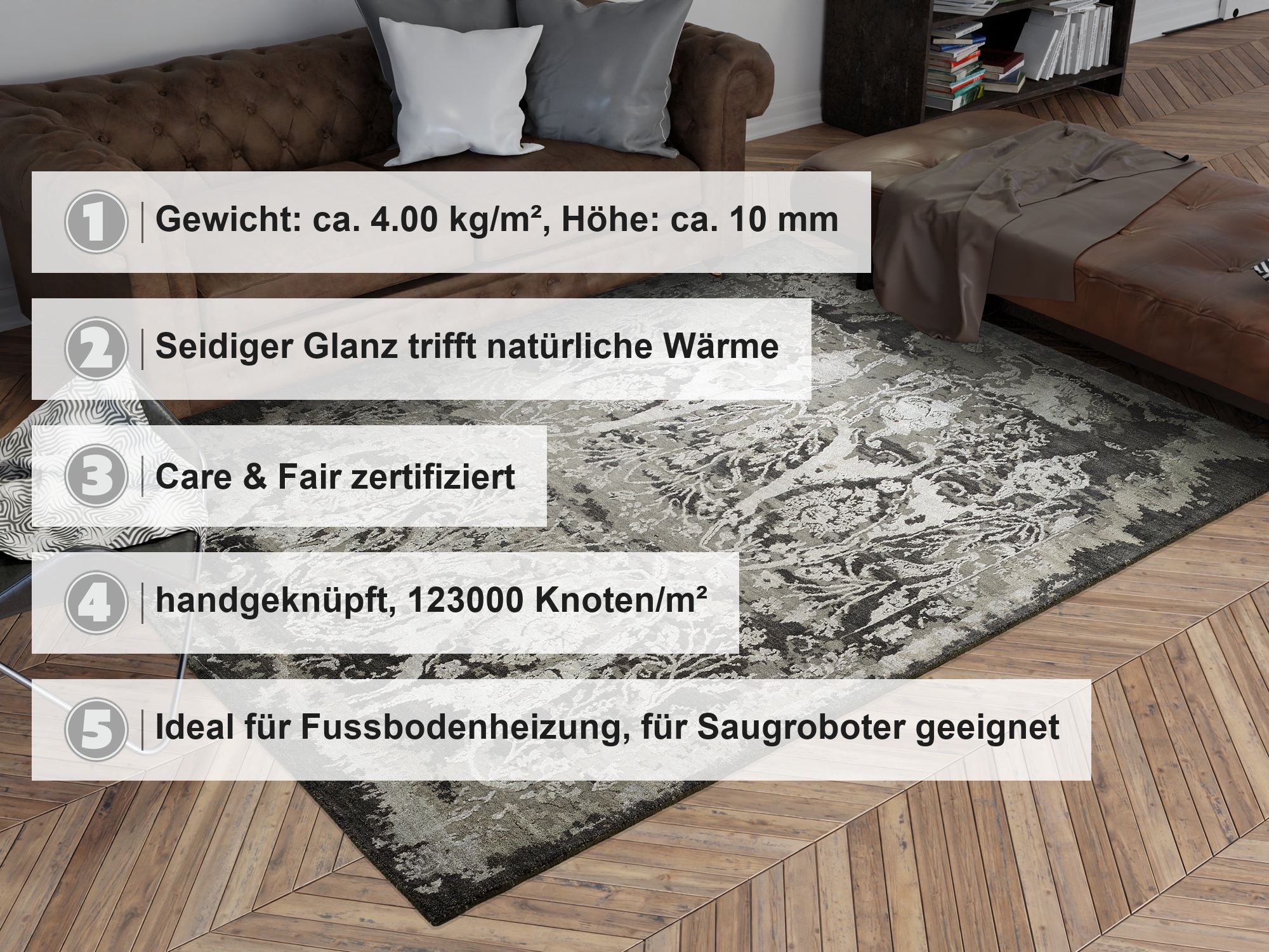 OCI DIE TEPPICHMARKE Teppich »PHENOM HISTORY« rechteckig 10 mm Höhe handgeknüpfter Designer Teppich Naturfaser Kurzflor