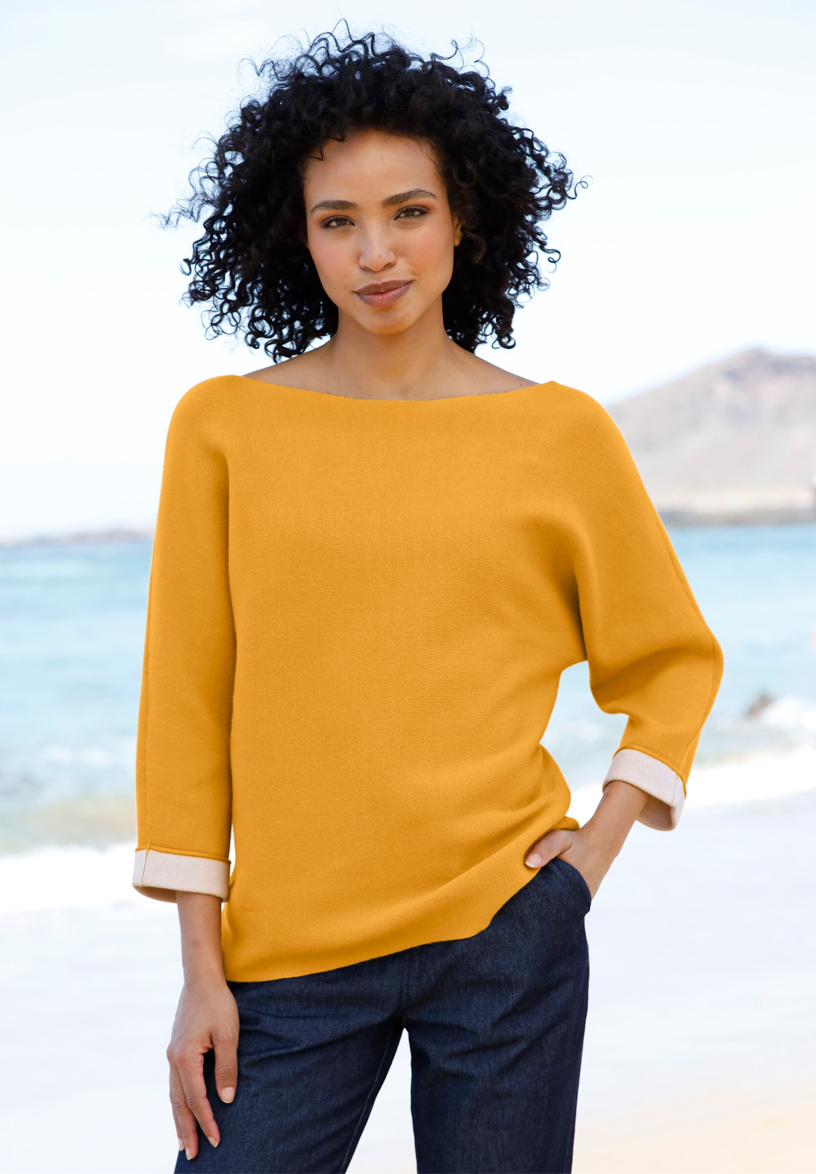 heine Longpullover »Pullover Feinstrickpullover mit Kontrast-Details«