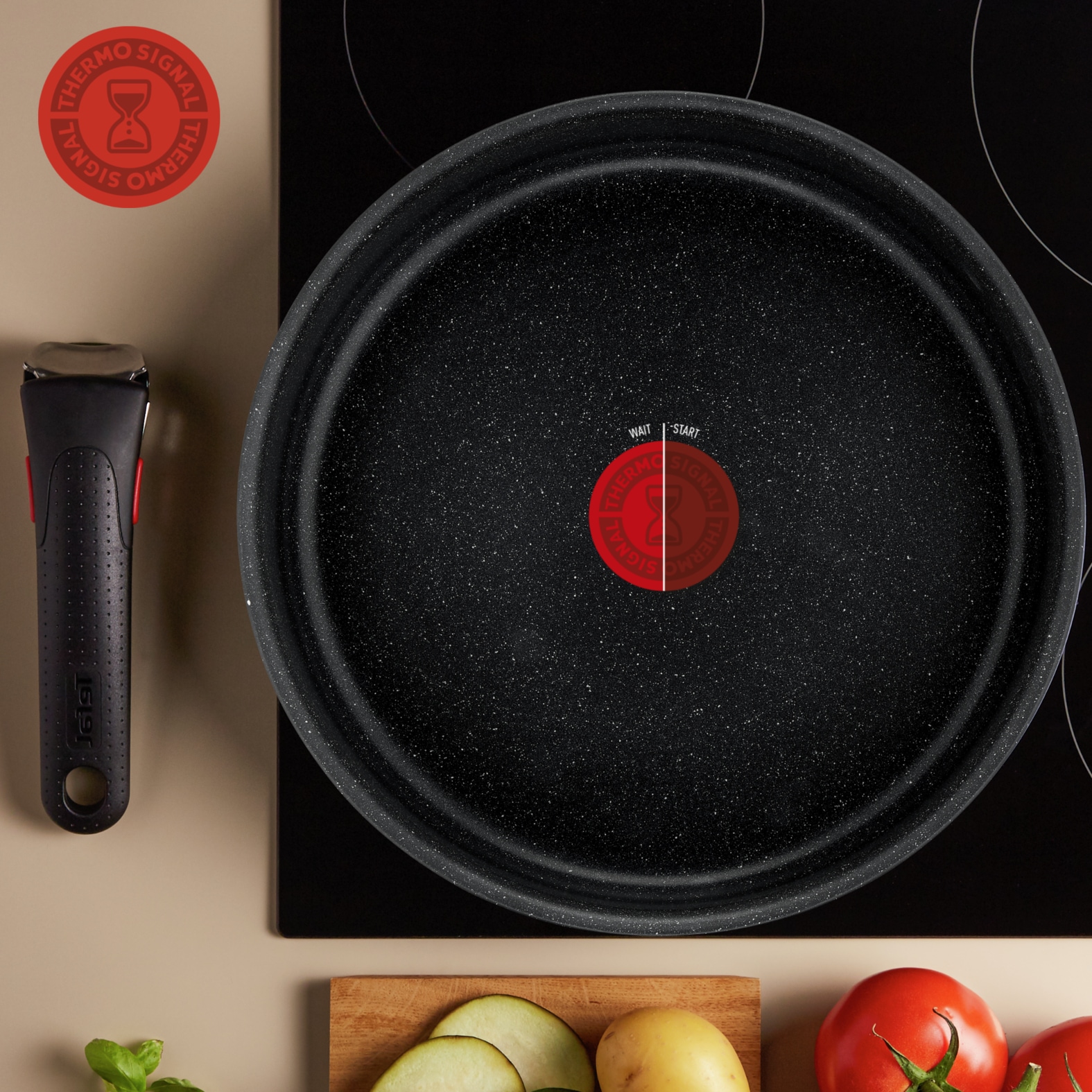 Tefal Topf-Set »Ingenio Black Stone, Kasserollenset abnehmbarer Griff, stapelbar« Set, 3x Stielkasserollen Ø 16/18/20 cm, 1x abnehmbarer Griff, 4 Stk. tlg. Aluminium