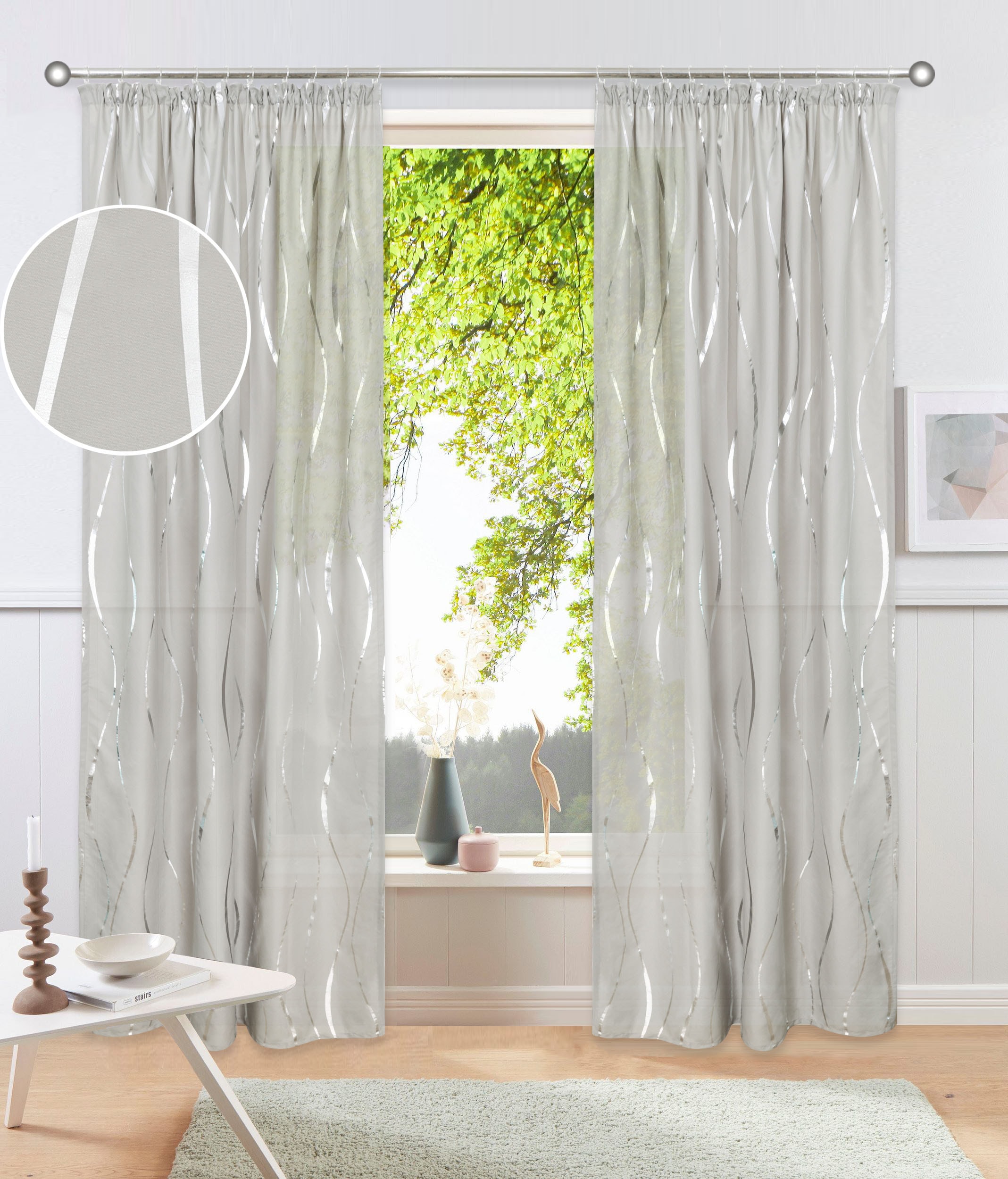 OTTO home Gardine »Quinnton« Kräuselband 2 Stk. tlg. Metallic‑Akzenten, Kräuselband, schöner Stoff, mittelleicht