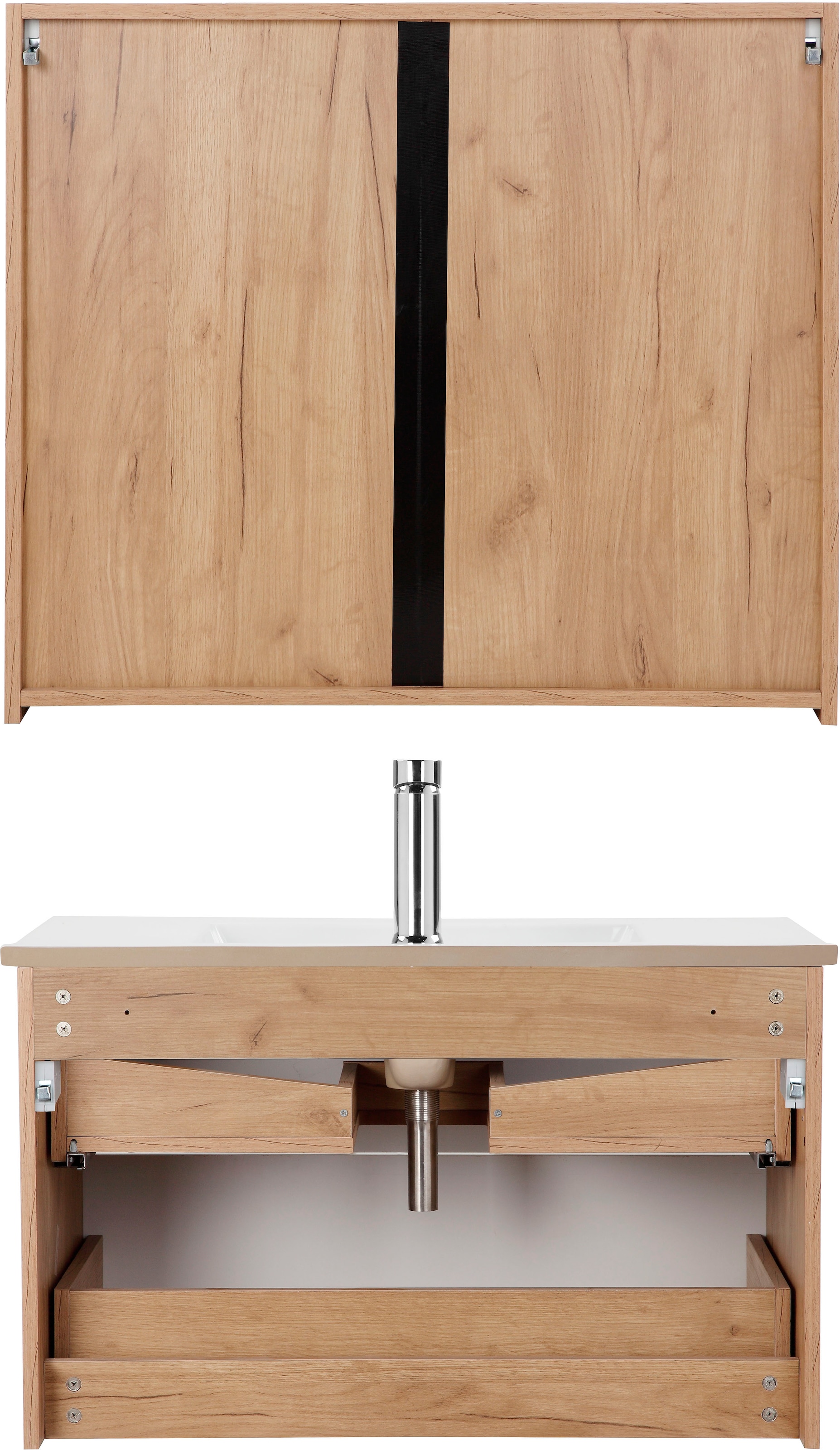 welltime Badmöbel-Set »Lund Badmöbel Set Badschrank Badezimmerset«, (Komplett-Set, 3 St.), Waschtisch, Spiegelschrank und Becken Breite 80cm