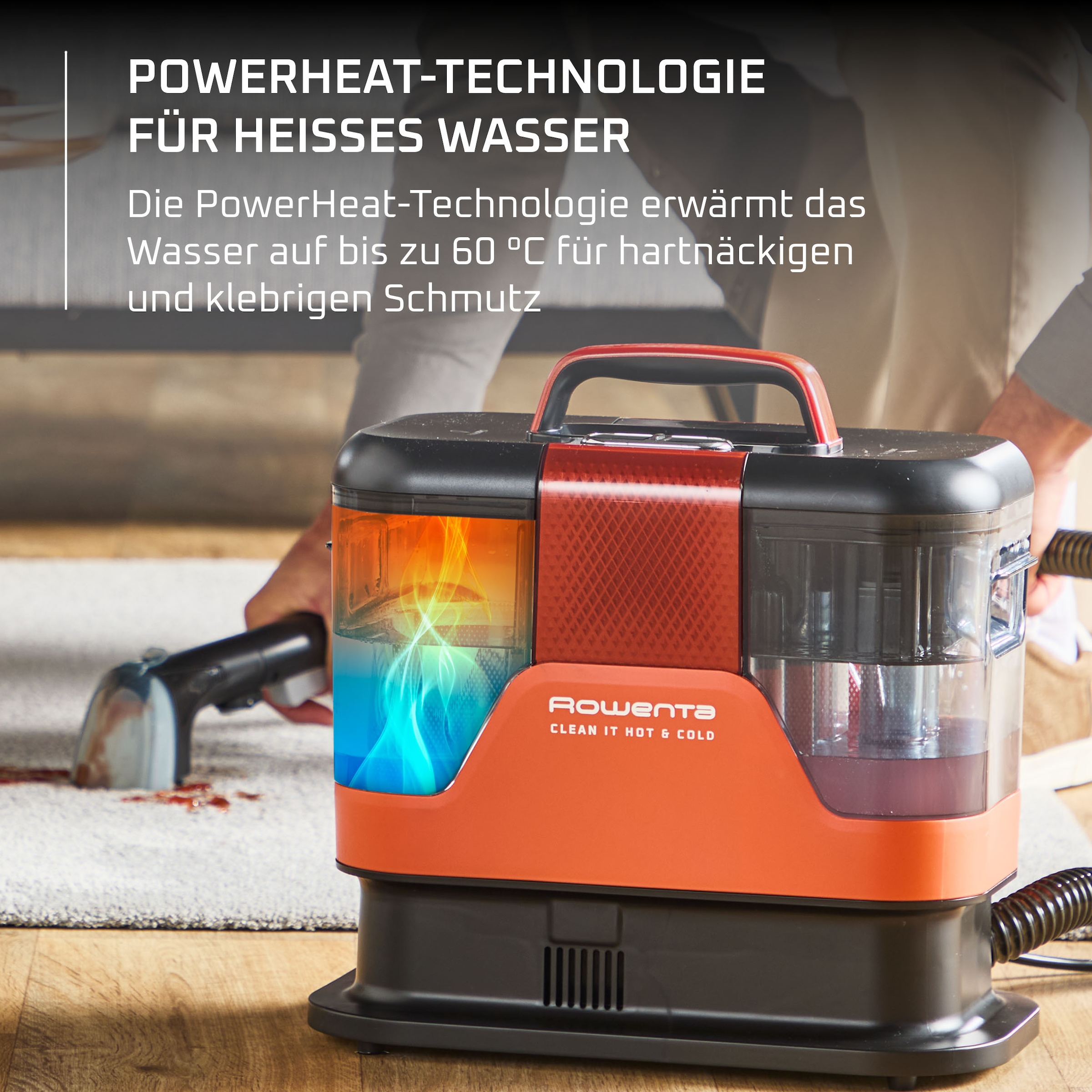 Rowenta Teppichreinigungsgerät »Fleckenentferner IN7011 Clean It Hot & Cold« PowerHeat 60 °C, 2,3 l/1,5 l Tanks, Auto‑Clean, rotierende ActivBrush