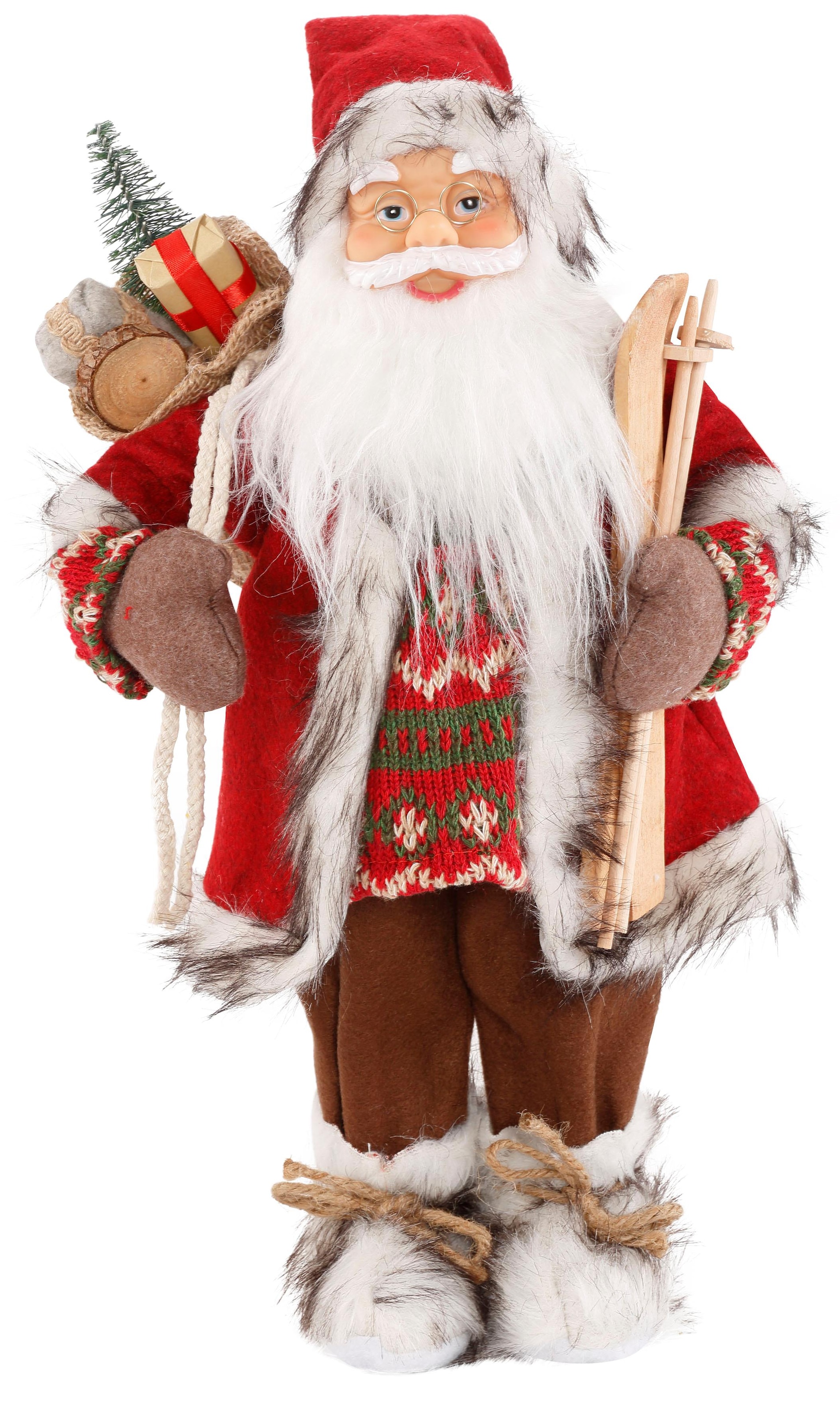 HOSSNER - HOMECOLLECTION Weihnachtsmann Weihnachtsdeko, Geschenken«, Arm »Santa Skiern mit und unter Dekofigur, Weihnachtsfigur Rechnung auf dem kaufen