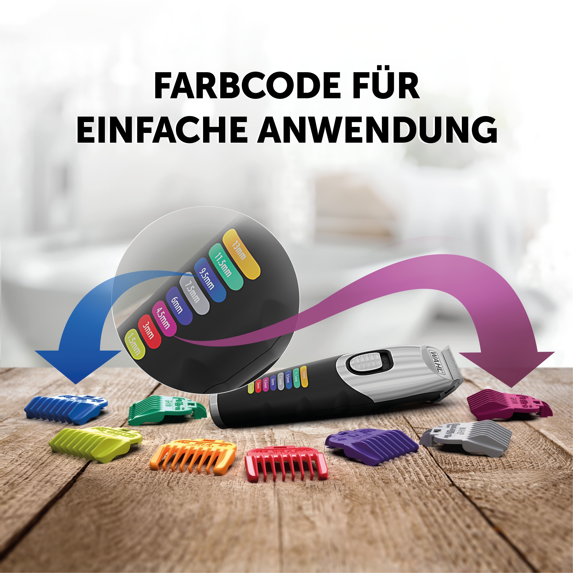 Wahl Bartschneider »Color Trim«, 9 Aufsätze, Farbcodierte Aufsteckkämme, Lithium-Ionen-Technologie, USB Aufladung