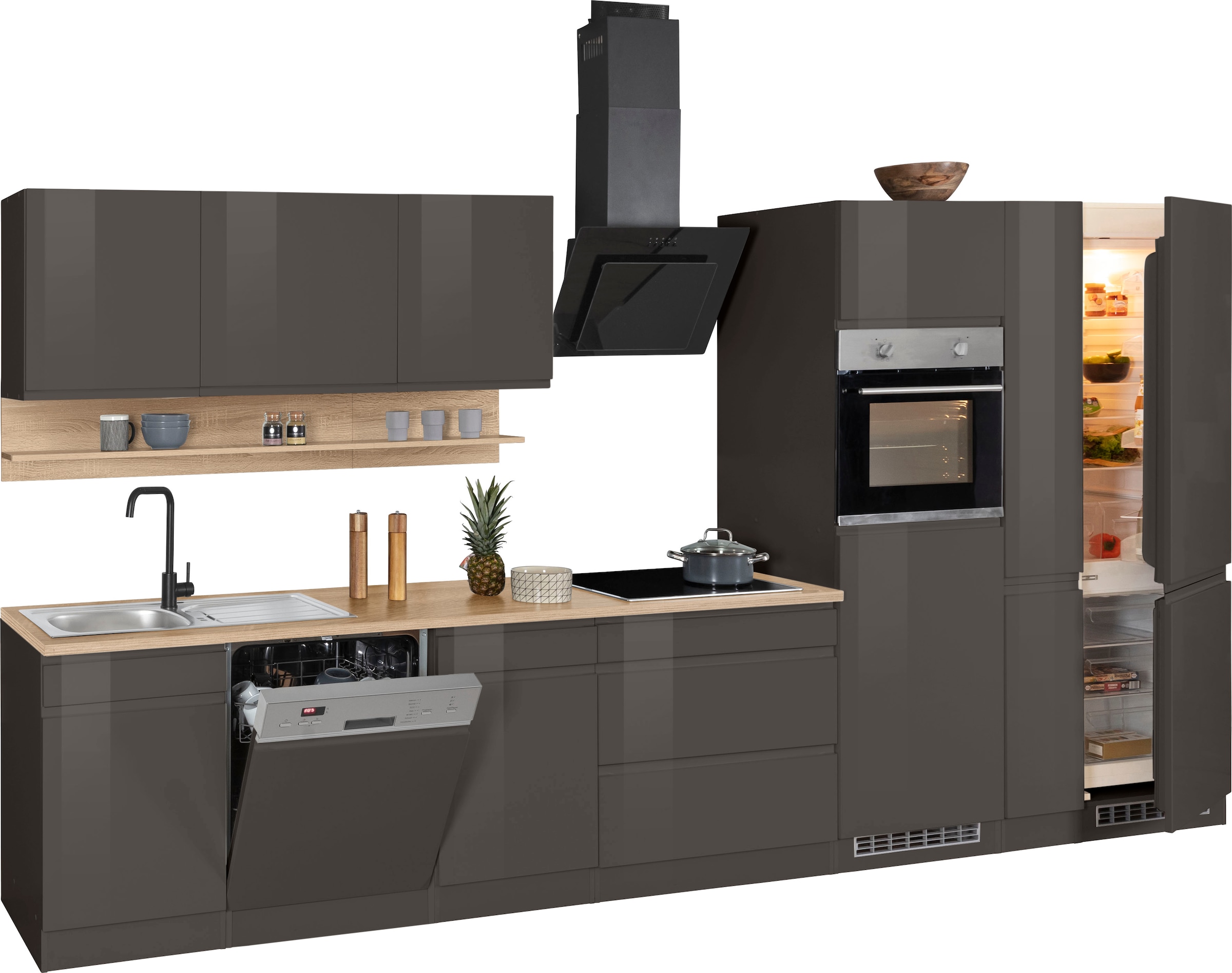 KOCHSTATION Küchenzeile »KS-Virginia«, Breite 390 cm, mit Glaskeramik-oder Induktionskochfeld
