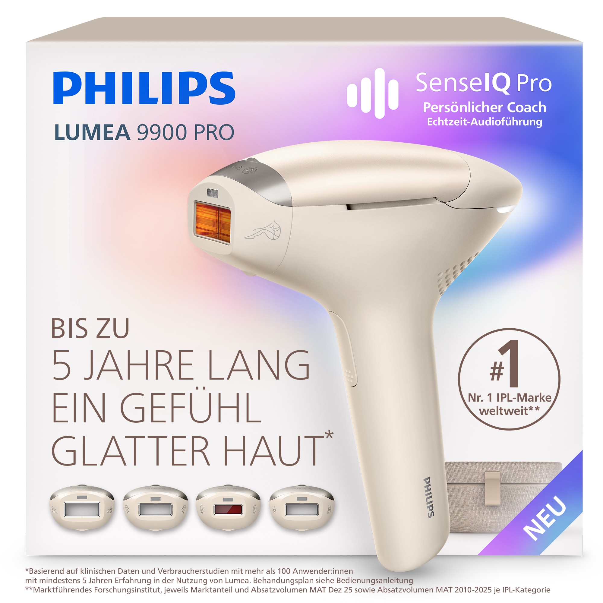 Philips IPL-Haarentferner »Philips Lumea Series 9900 Pro BRC342/00, NEUHEIT« 4 Aufsätze (Körper, Gesicht, Achseln, Bikinizone), Audioführung