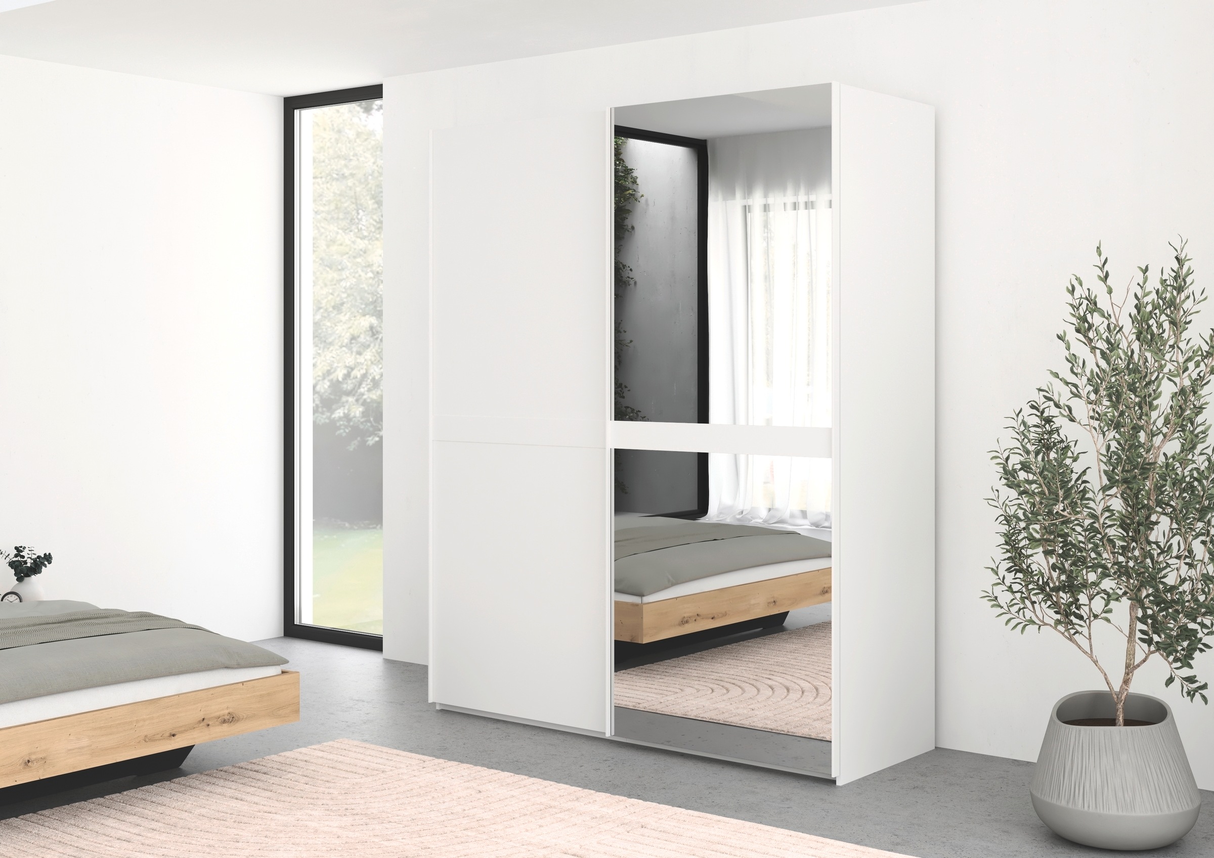 rauch Schwebetürenschrank »Kleiderschrank Schrank Garderobe Schlafzimmerschrank SCALE-LINE« edle Optik mit Bauchbinde in Korpusfarbe mit Spiegel MADE IN GERMANY