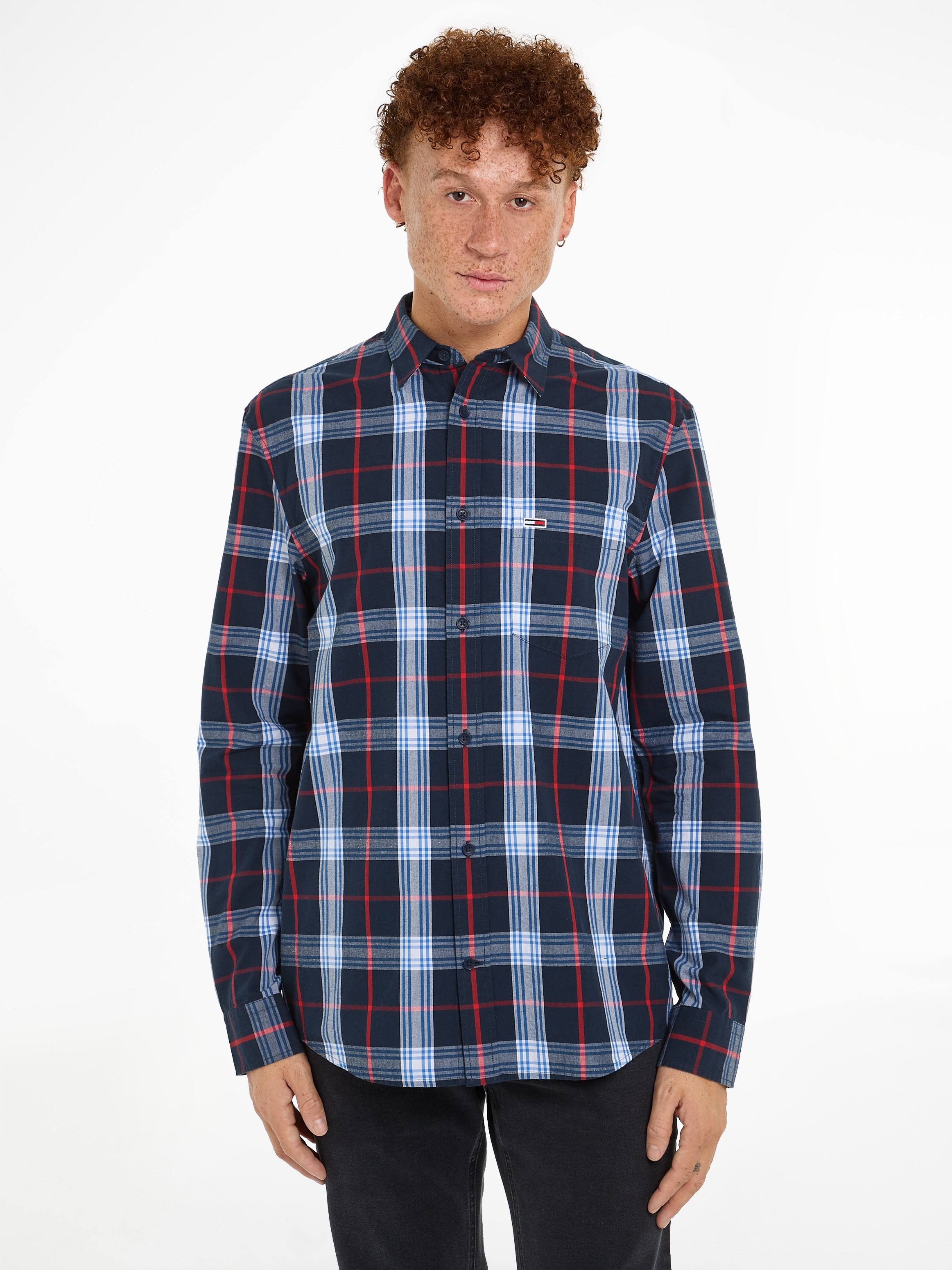 Langarmhemd »TJM REG POPLIN CHECK SHIRT«, mit Logostickerei