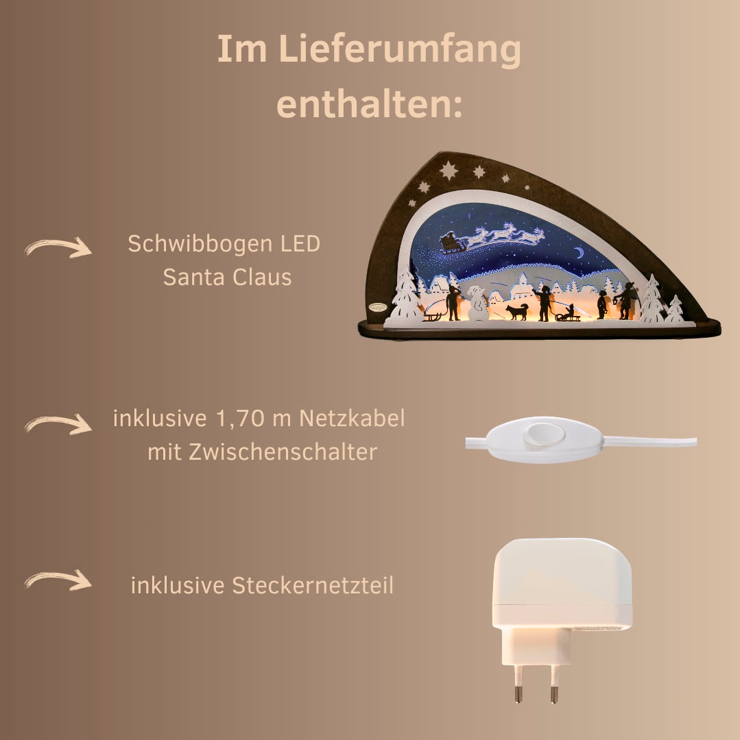 Weigla Lichterbogen »LED Santa Claus, Schwibbogen aus Holz & Acrylglas, Made in Germany« 1 Stk. Erzgebirge garantiert, Weihnachtsdeko Innen, Weihnachtsbeleuchtung