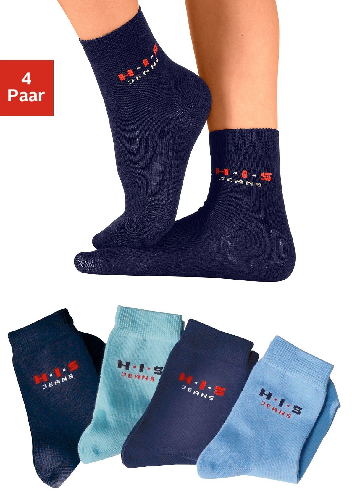 H.I.S Basicsocken, (4 Paar), bei mit ♕ kontrasfarbenem Logo