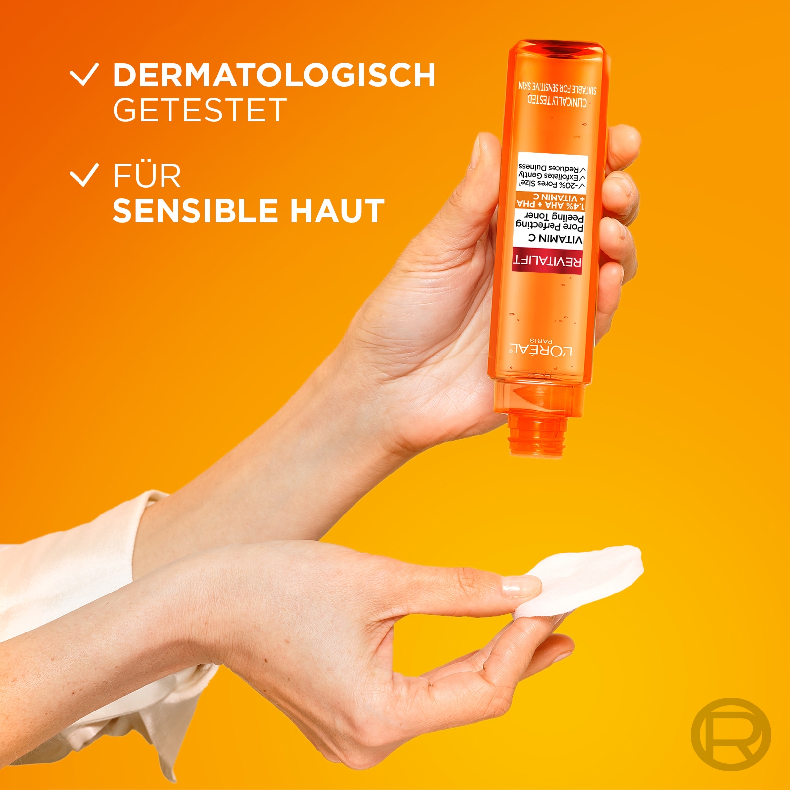 L'ORÉAL PARIS Gesichtsfluid »L'Oréal Paris Vitamin C Porenverfeinernder Toner«, 1.4% PHA & AHA sorgen für sanftes Peeling, auch für empfindliche Haut.