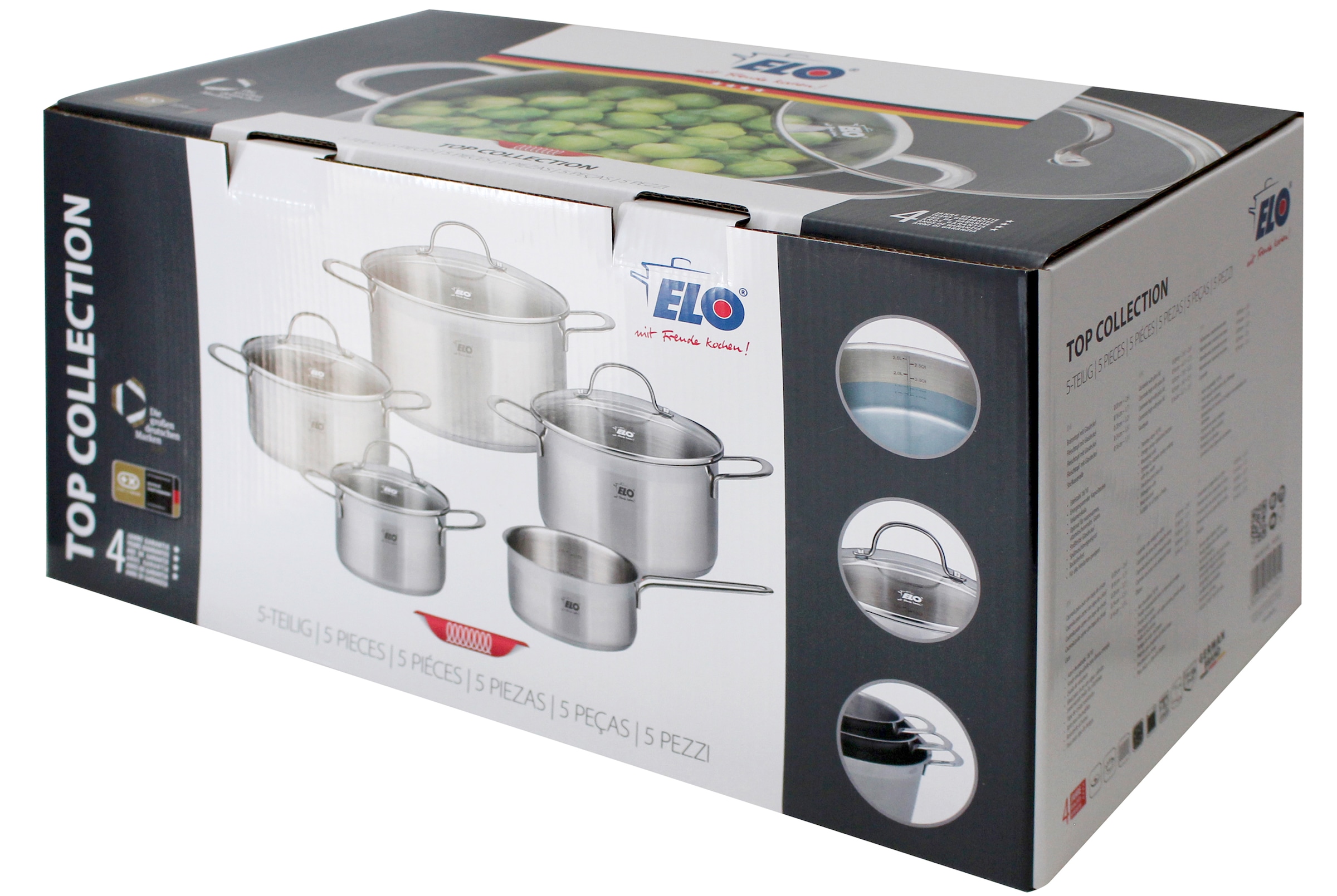 Elo Topf-Set »Top Collection«, Edelstahl 18/10, (Set, 9 tlg., je 1 Fleischtopf 16/20/24 cm, Bratentopf 20 cm, Stielkasserolle 16 cm), Induktion