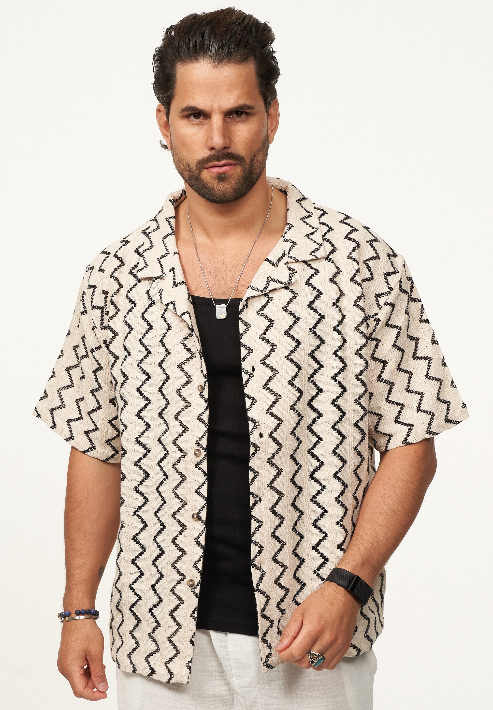 SOULSTAR Kurzarmhemd »Freizeithemd als Kurzam Strick Hemd im Retro-Look - Strick Polo-Hemd Overshirt im Regular-Fit für Herren« Herren Kurzarm Strick Polo-Hemd T-Shirt