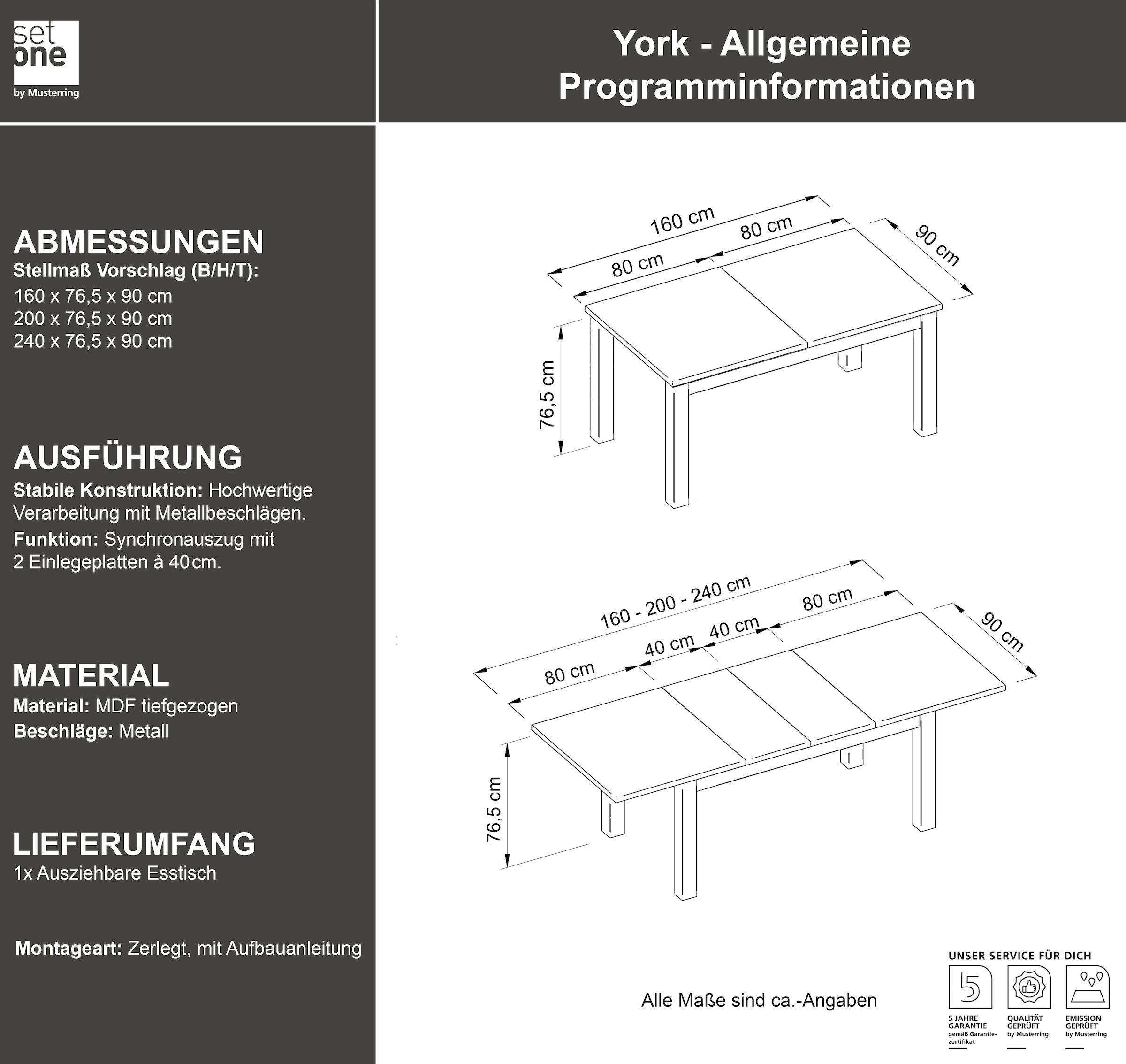 set one by Musterring Esstisch »York« Typ 68, mit ausziehbarer Tischplatte, 3 Farben, Maße 160-240 x 90 cm