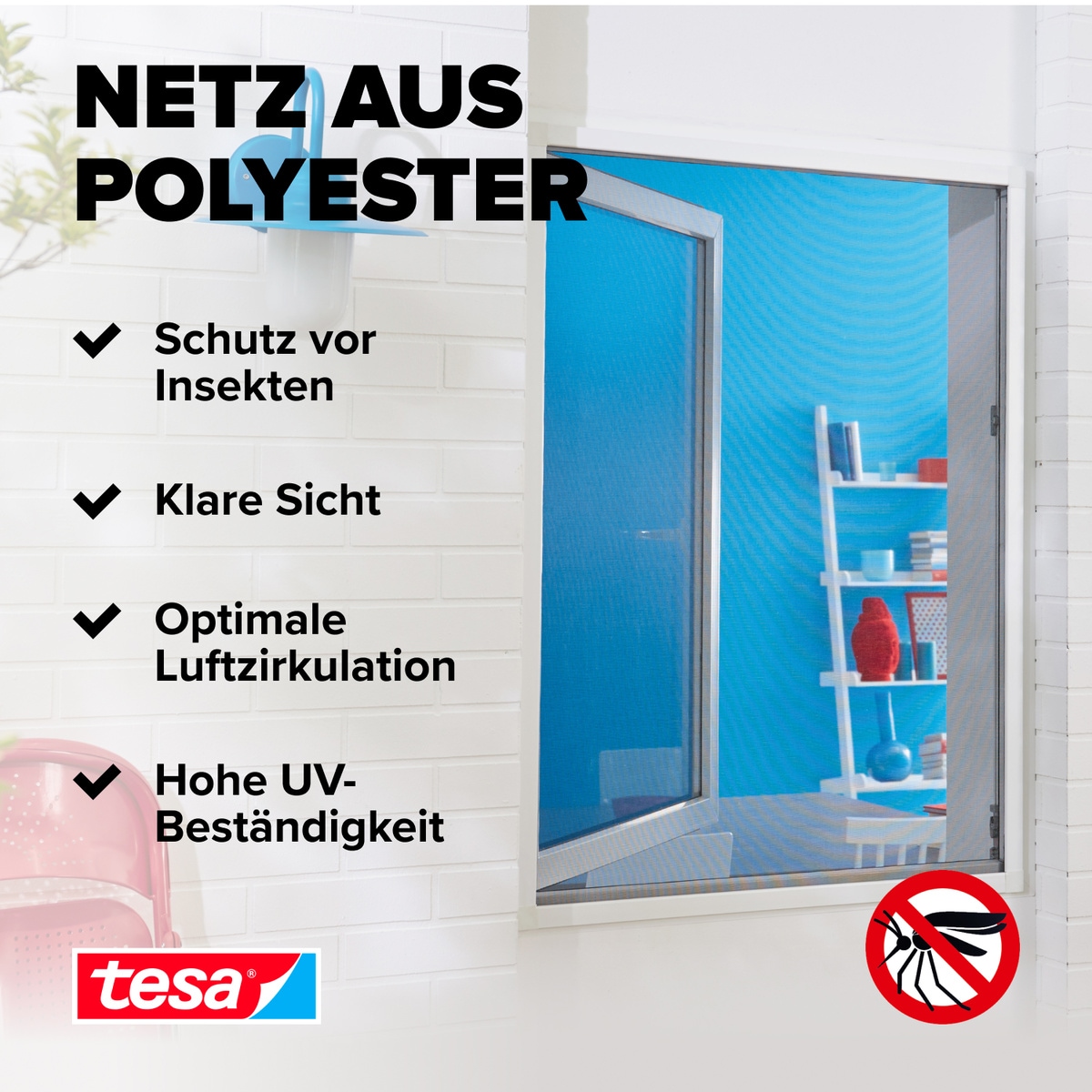 tesa Insektenschutz-Fensterrahmen »Insect Stop Comfort Fliegengitter für Fenster- Insektenschutz Rollo«, Insektenschutz für Fenster - selbstklebend - schwarz - 1,3 m : 1,5 m