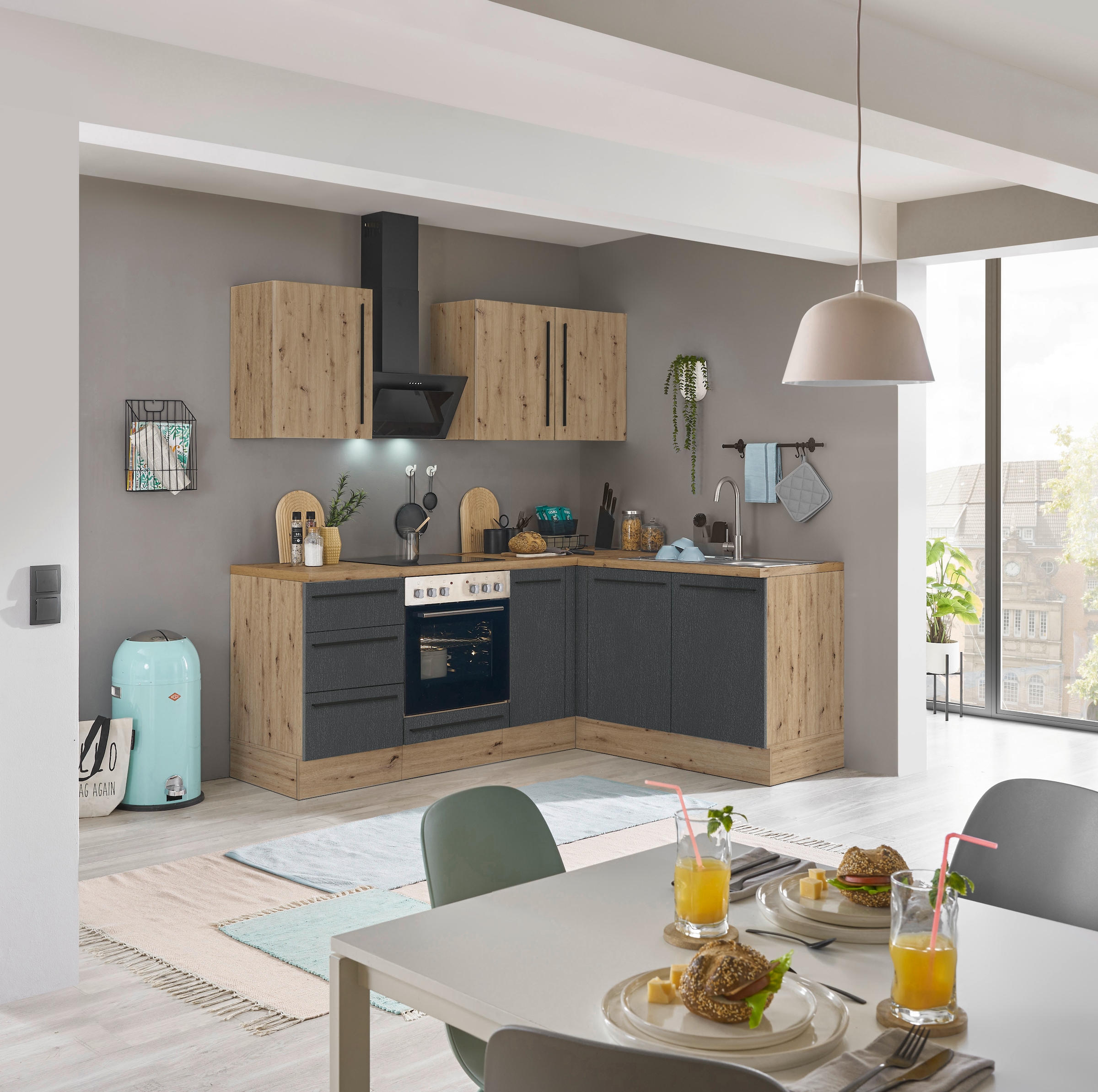 KOCHSTATION Winkelküche »Florida, Stellbreite 210x165 cm« wahlweise mit E-Geräten, mit Softclose für Türen und Schubkästen