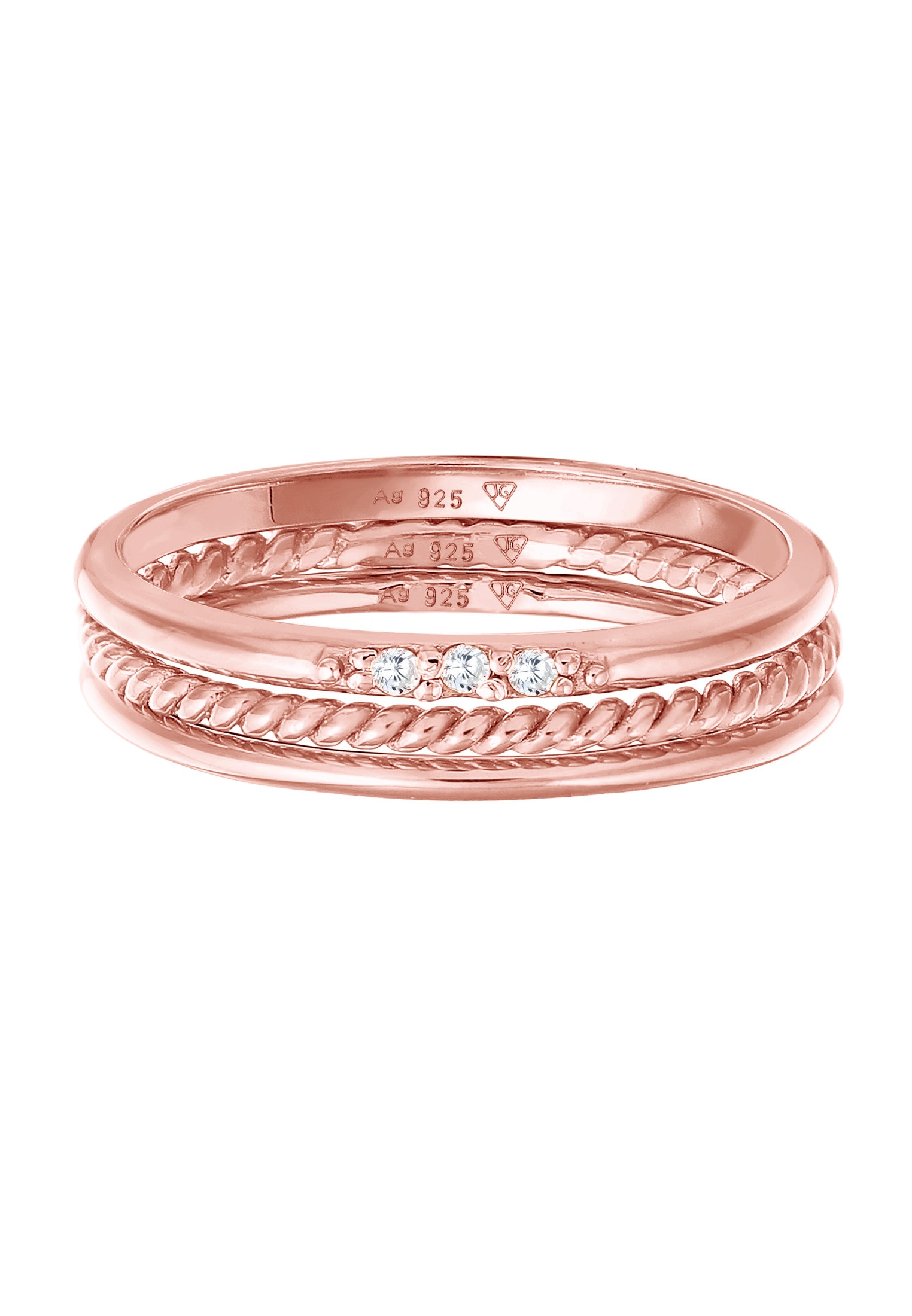 Elli Ring-Set »Ring Zirkonia Kordel Basic Stapel (3 tlg.) 925 Silber«