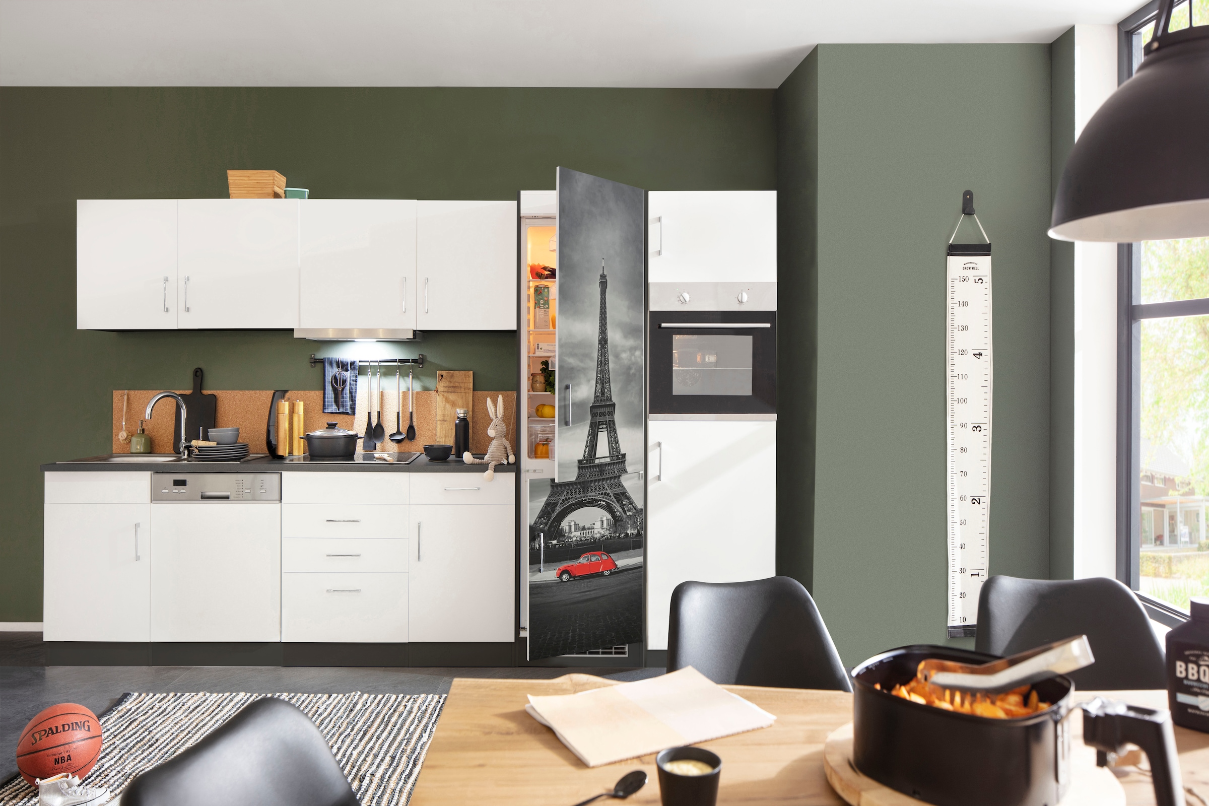 KOCHSTATION Küchenzeile »KS-Paris«, mit E-Geräten, Breite 340 cm, mit großer Kühl-Gefrierkombination