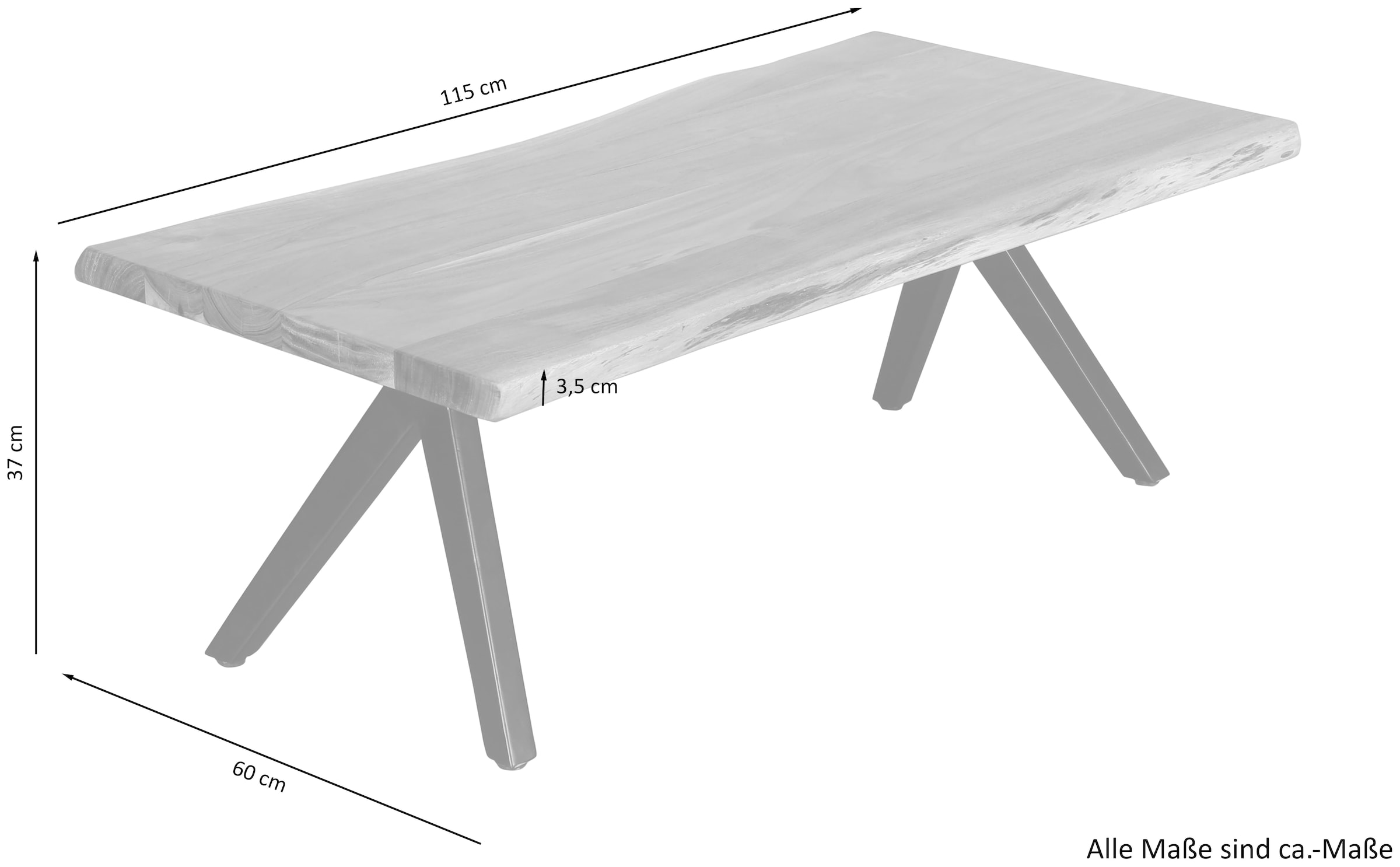 byLIVING Couchtisch »Cheta«, aus Massivholz Akazie 35mm, mit natürlicher Baumkante, Breite 115cm