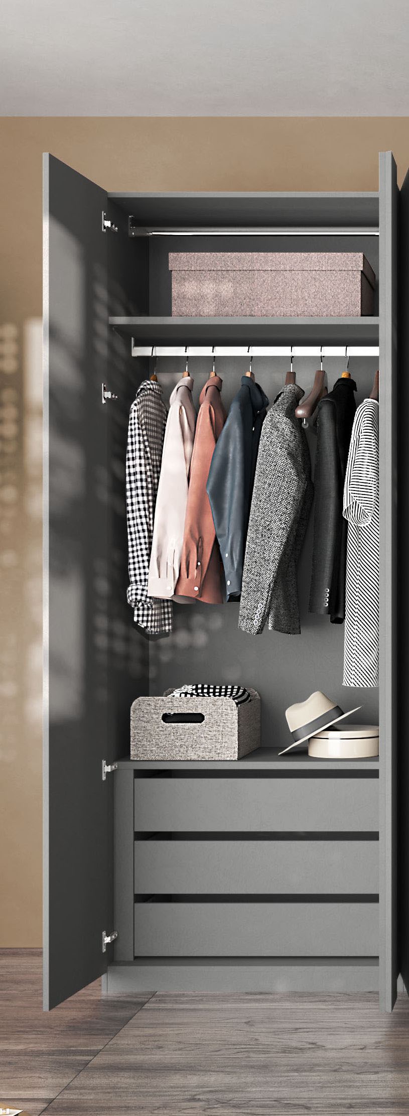 Home affaire Schubkasteneinsatz »Jupiter – Steingrau, Schubladeneinsatz, 3 Schubkästen, B 89 cm« Ideale Stauraumlösung für 2-/4-/6-türige Drehtürenschränke Jupiter