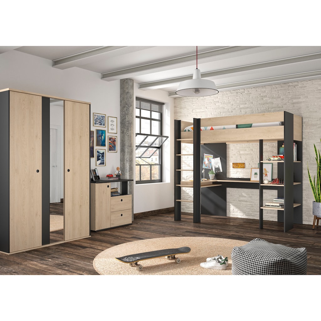 Gami Jugendzimmer-Set »Duplex«, (3 St., Kleiderschrank, Kommode, Hochbett)