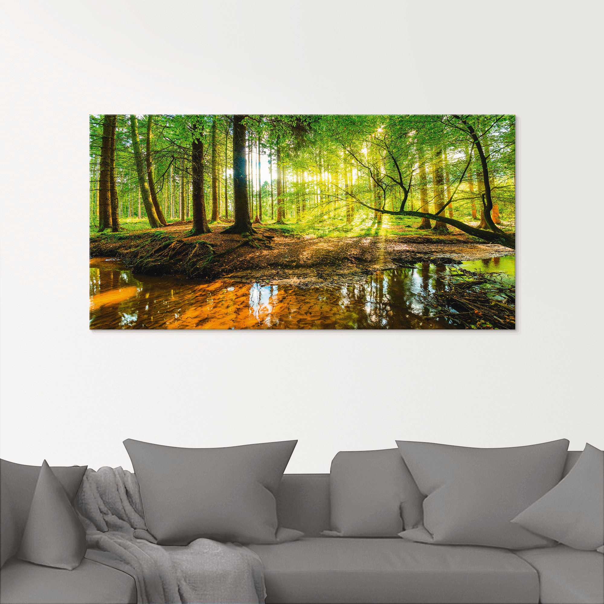Artland Glasbild »Wald mit Bach«, Wald, (1 St.), in verschiedenen Größen  auf Raten bestellen