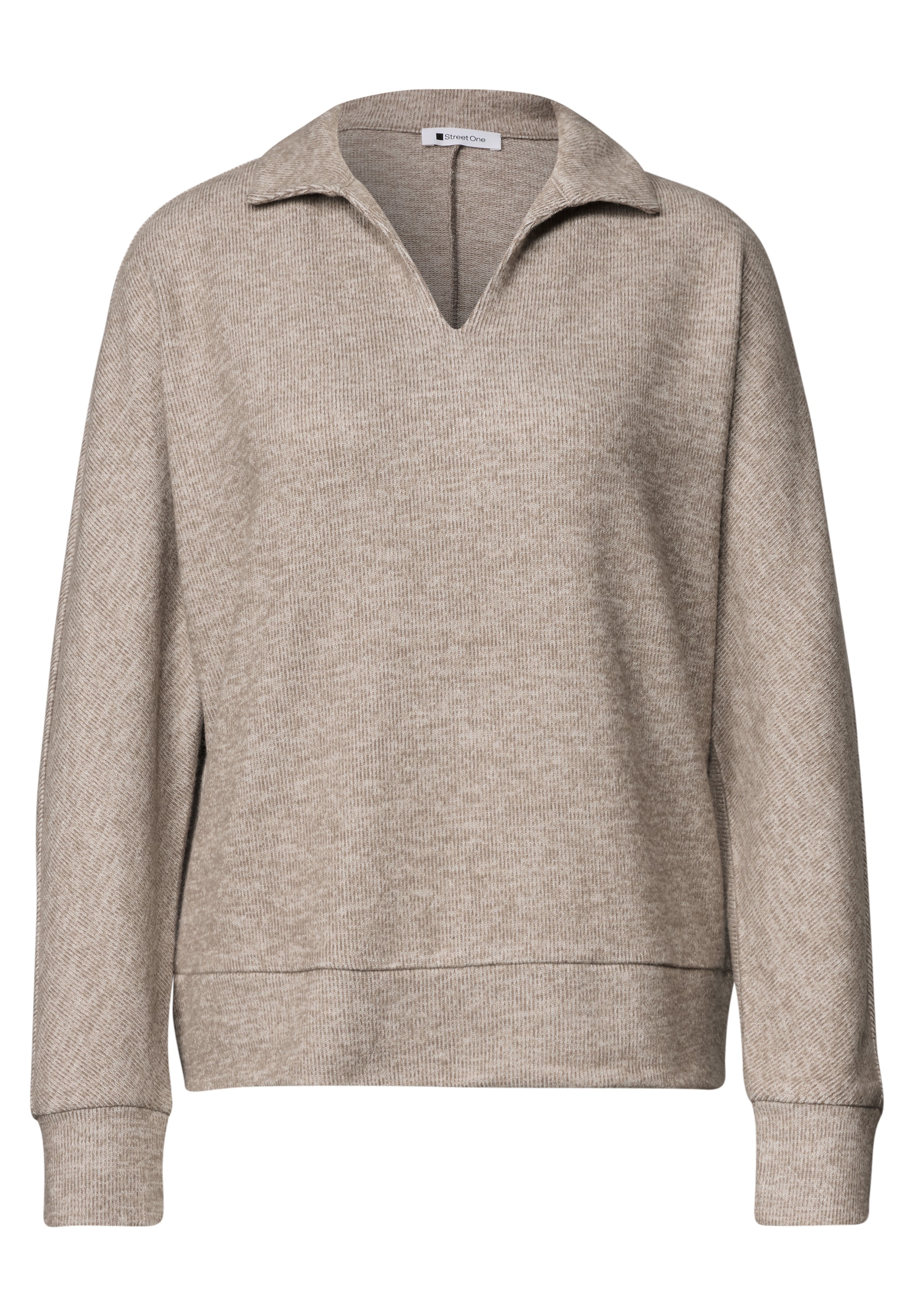 STREET ONE Langarm-Poloshirt mit Polokragen / Im Melange-Look