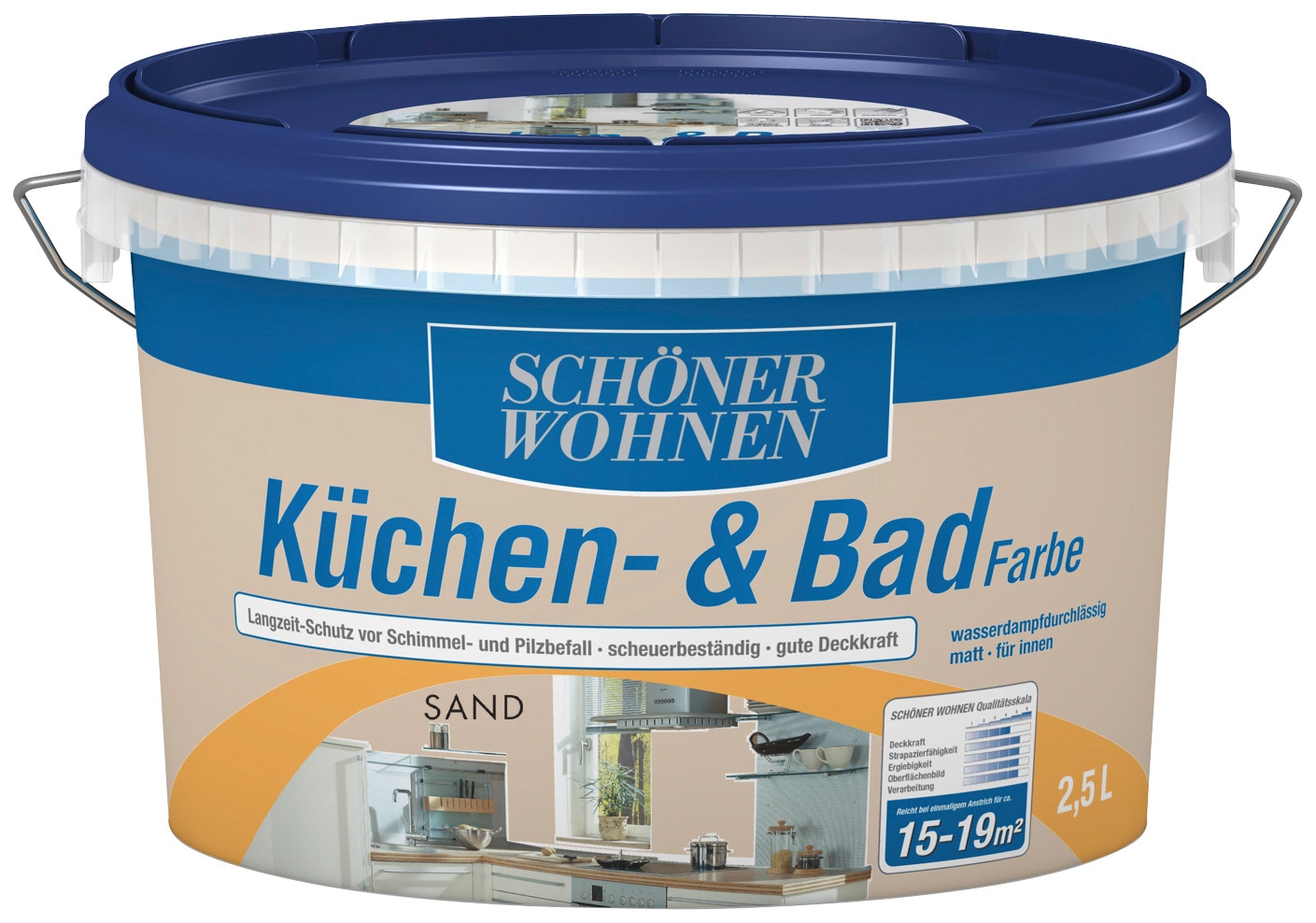 SCHÖNER WOHNEN FARBE Wandfarbe »Küchen- & Badfarbe«, 2,5 Liter, sand, Langzeitschutz vor Schimmel- und Pilzbefall