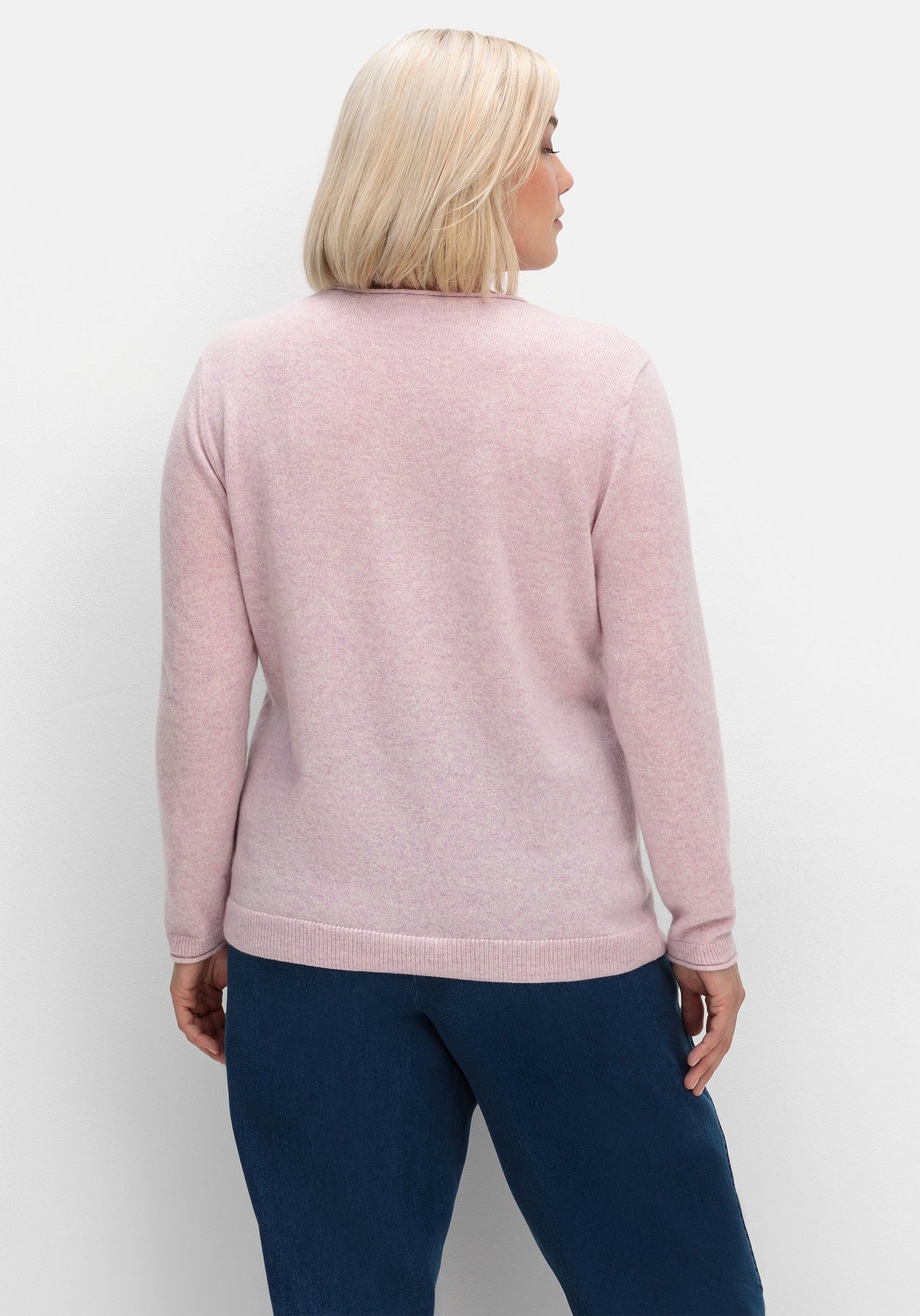 Sheego Rundhalspullover »Pullover aus reinem Kaschmir, mit Rollkanten«, aus reinem Kaschmir, mit Rollkanten
